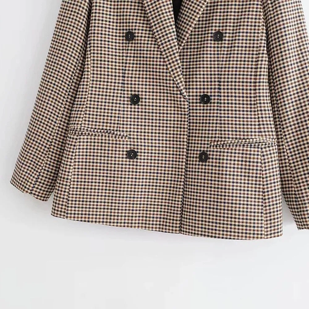 Fashion Plaid Women Button Lattice Suit Coats