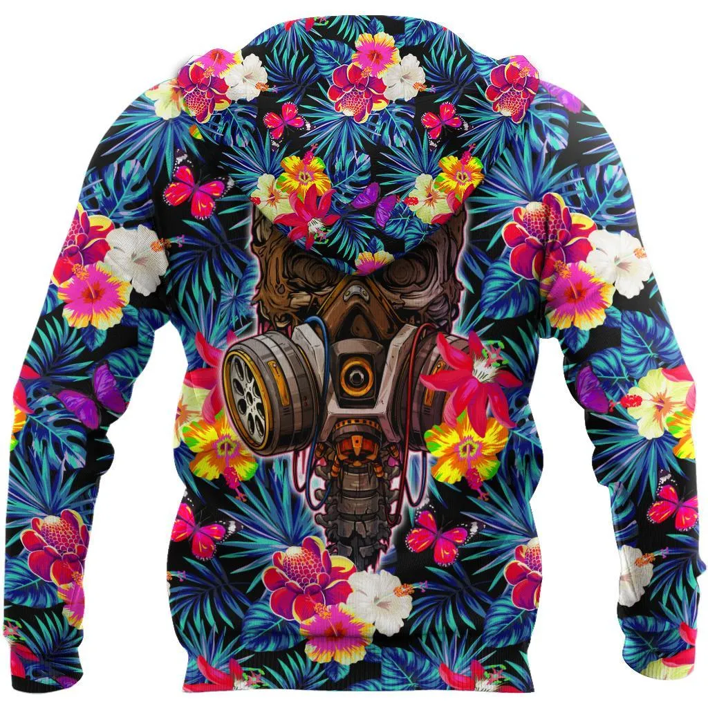 Floral Skull Hoodie, 3D Skull Hoodie On Floral Pattern Skull Hoodie Flower Patter