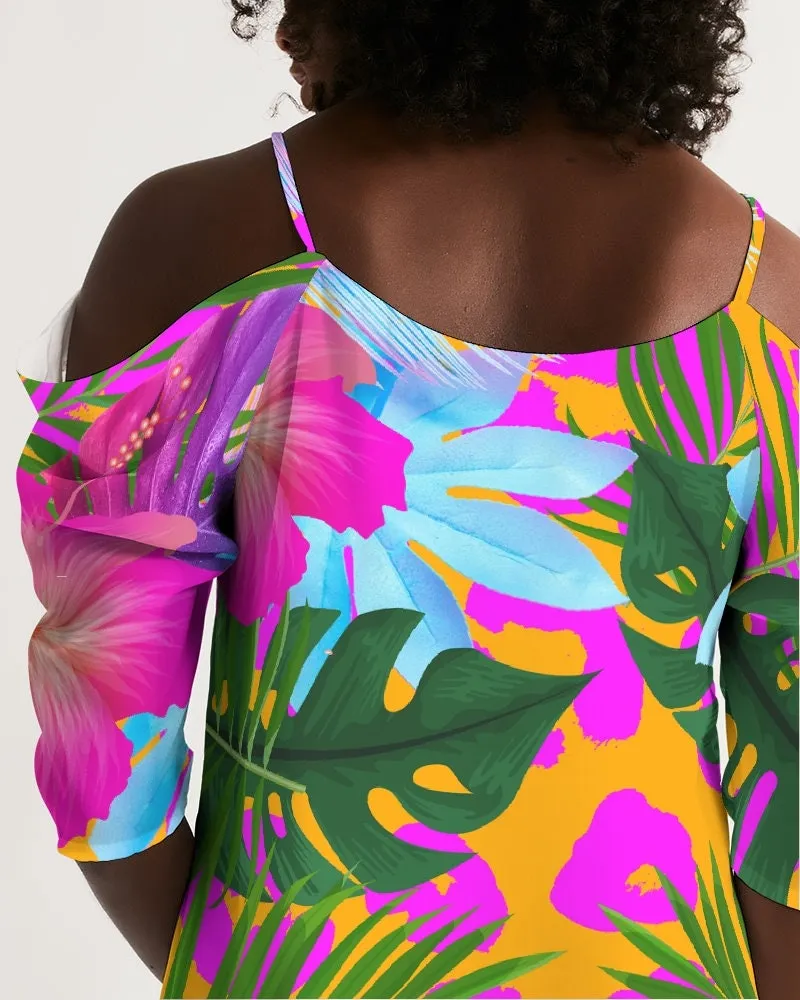 Floral Tropical Cold Shoulder Dress