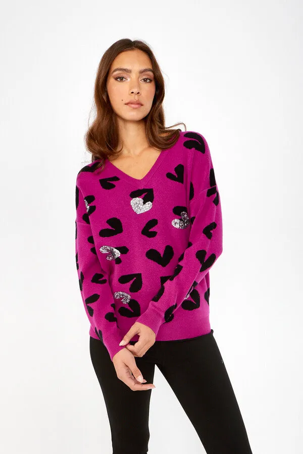 Frank Lyman Heart Print Sweater 243500