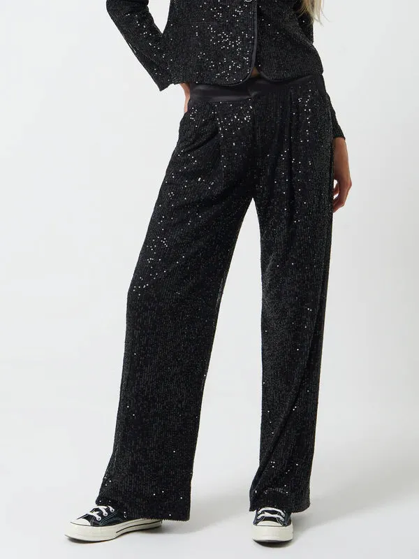 French Connection Alindava Sequin Suit Trousers-Black-74TNG