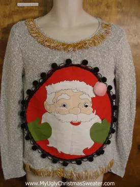 Funny Smiling Santa with Pompoms Ugliest Christmas Sweater