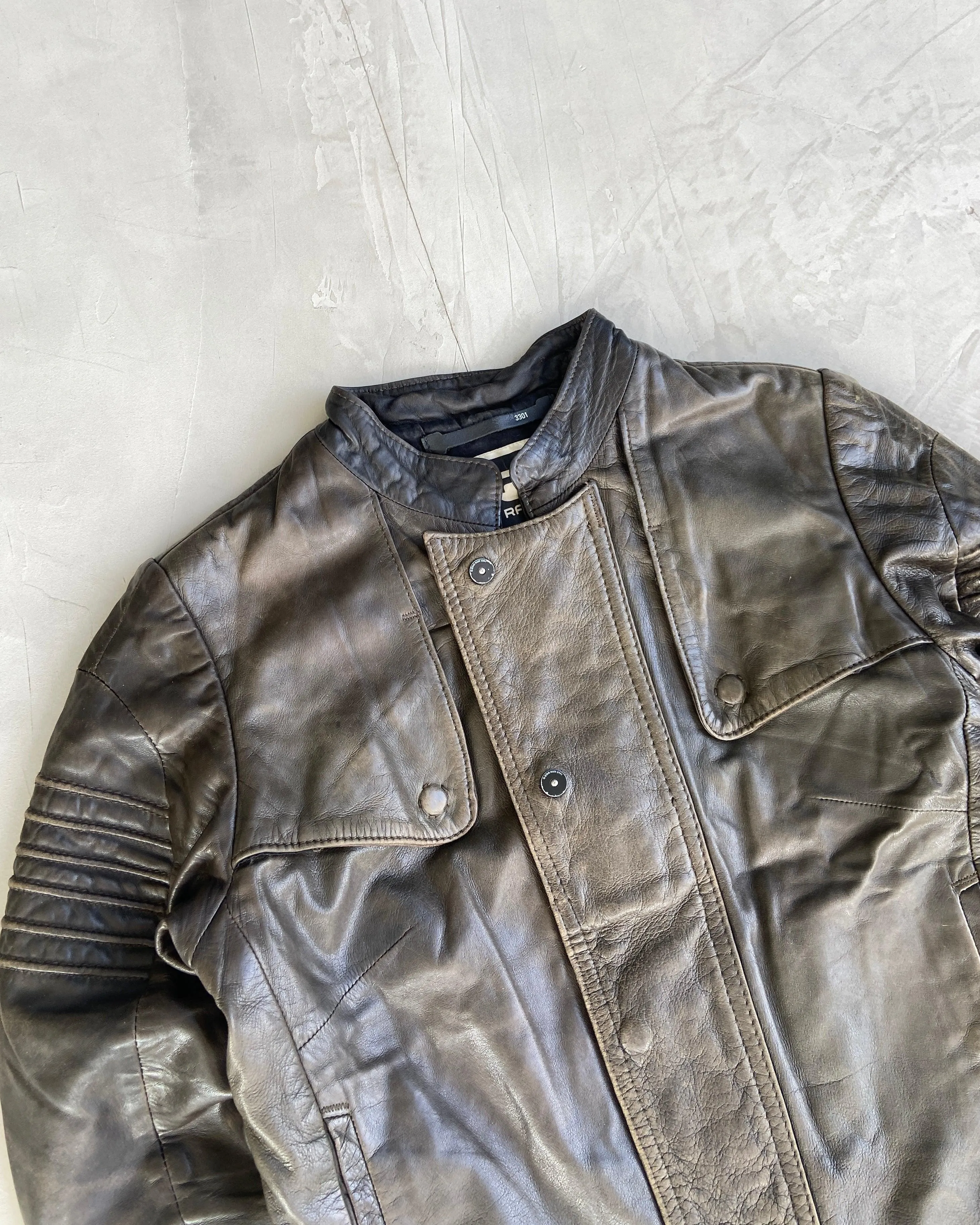 G STAR RAW 90'S LEATHER BIKER JACKET - S