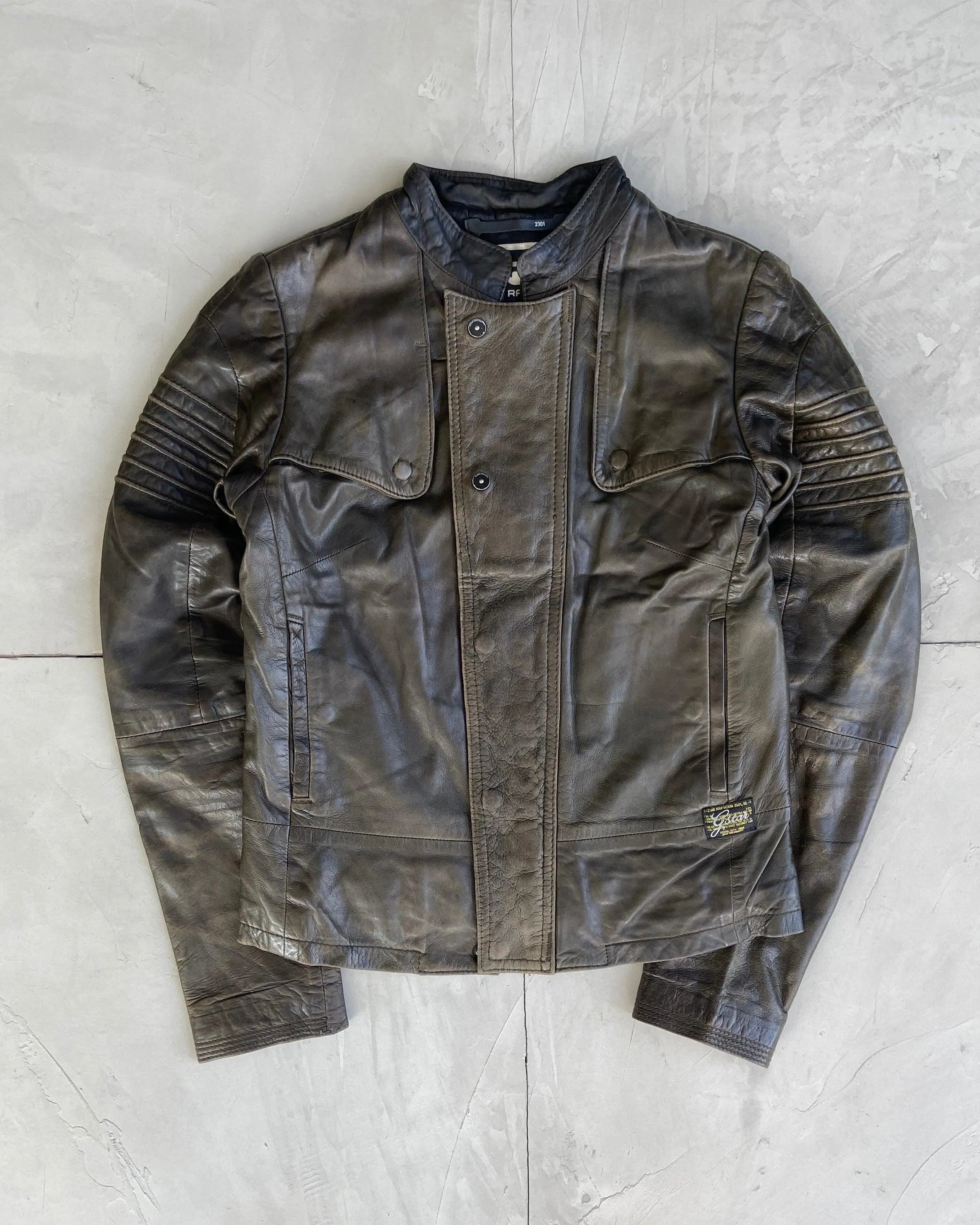 G STAR RAW 90'S LEATHER BIKER JACKET - S