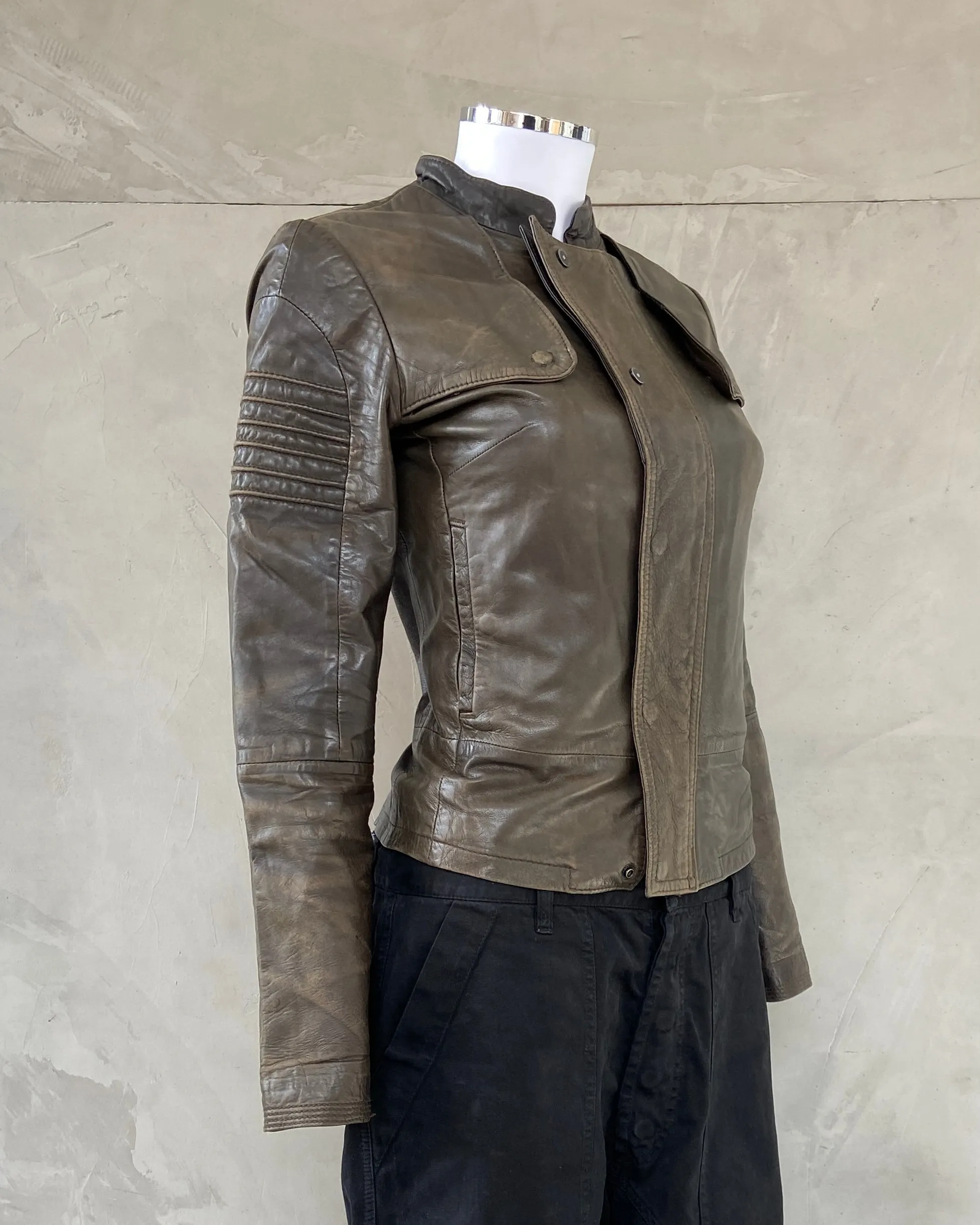 G STAR RAW 90'S LEATHER BIKER JACKET - S