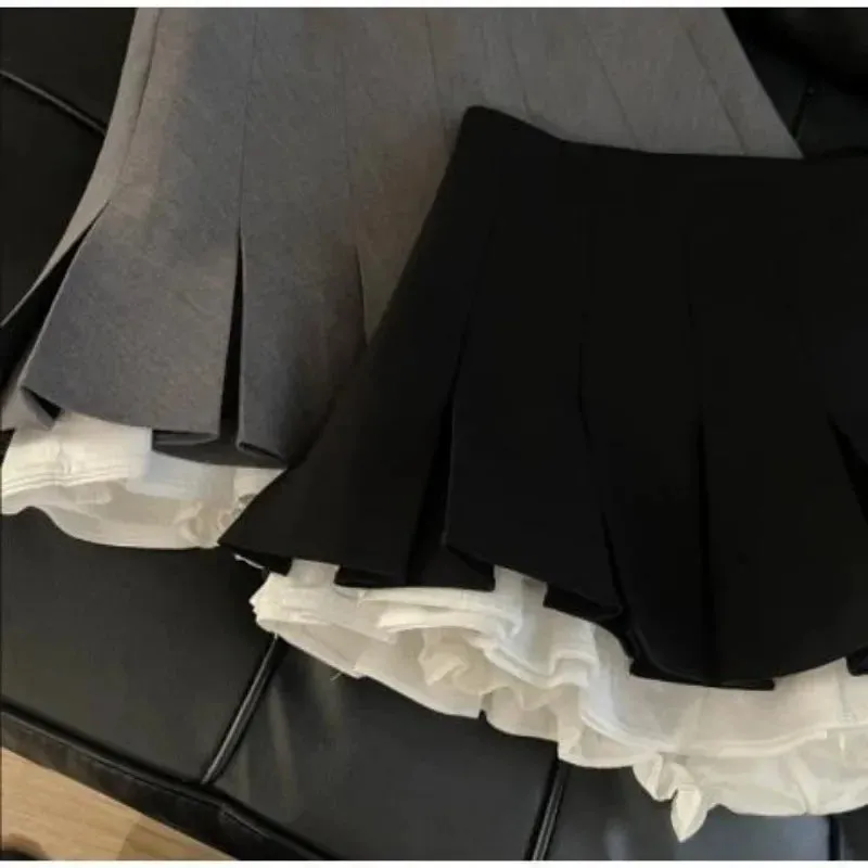 Girlary Japanese College Style Pleated Skirts Women New Autumn 2024 Winter All-Matching Mini Female High Waist A- Line Black Skirt