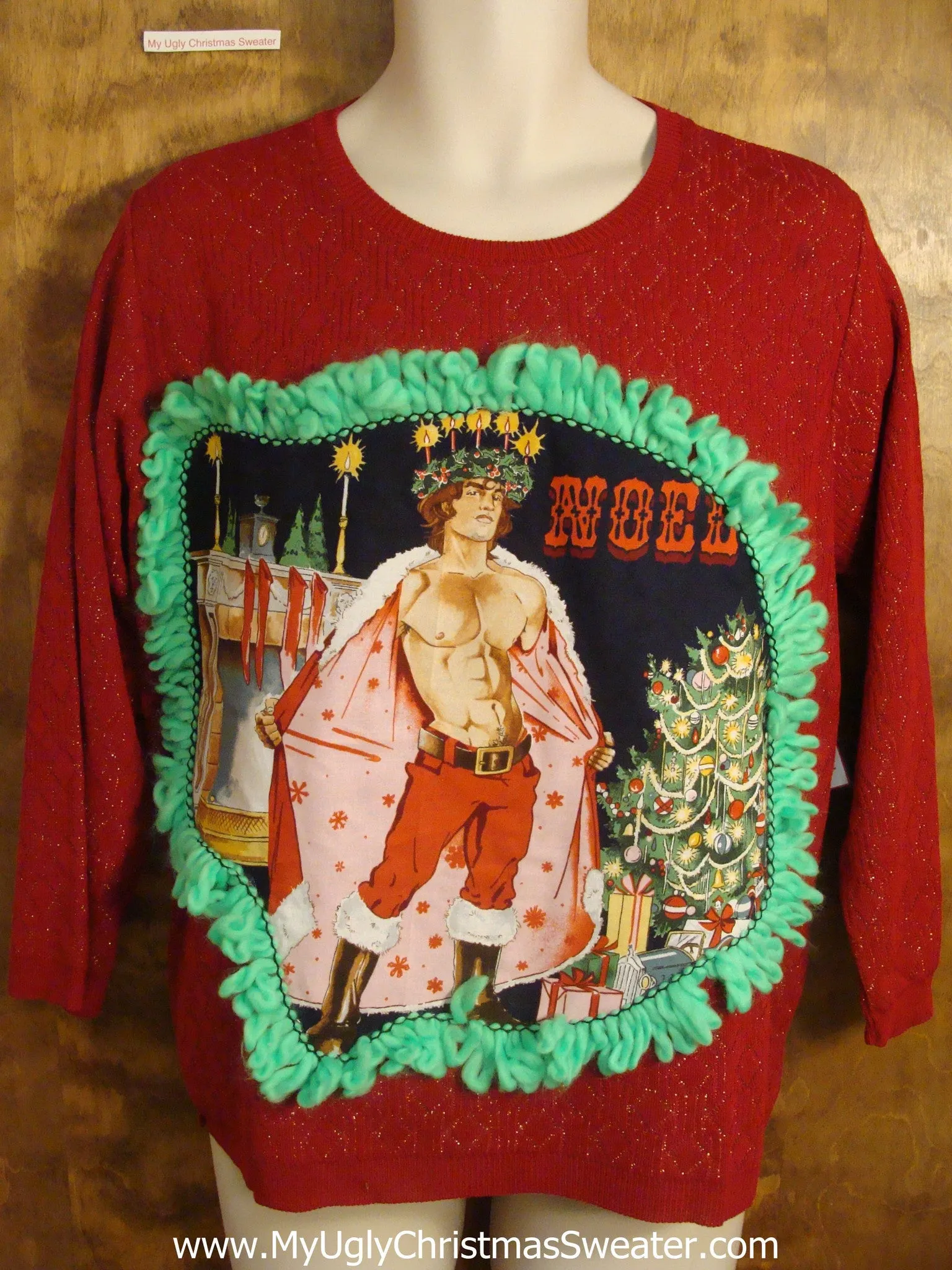 Glittery Christmas Sweater Hot Guy with Cape