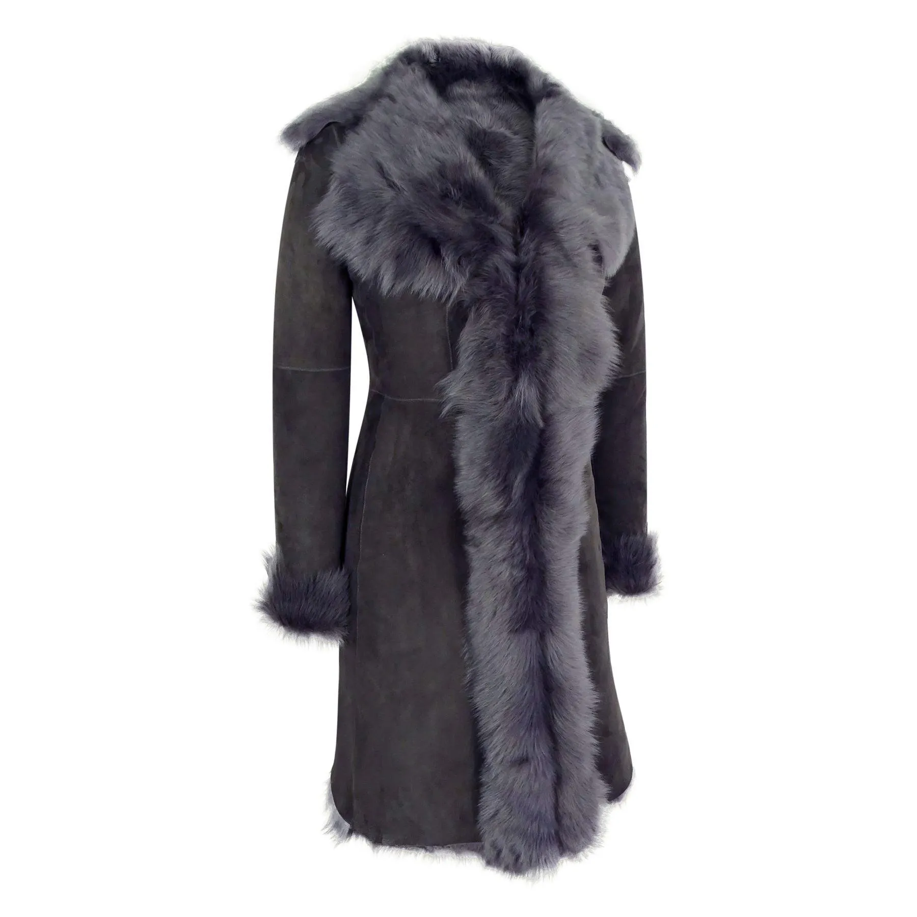 Grey 3/4 Length Ladies Suede Real Luxury Toscana Sheepskin Coat Tailored Fit