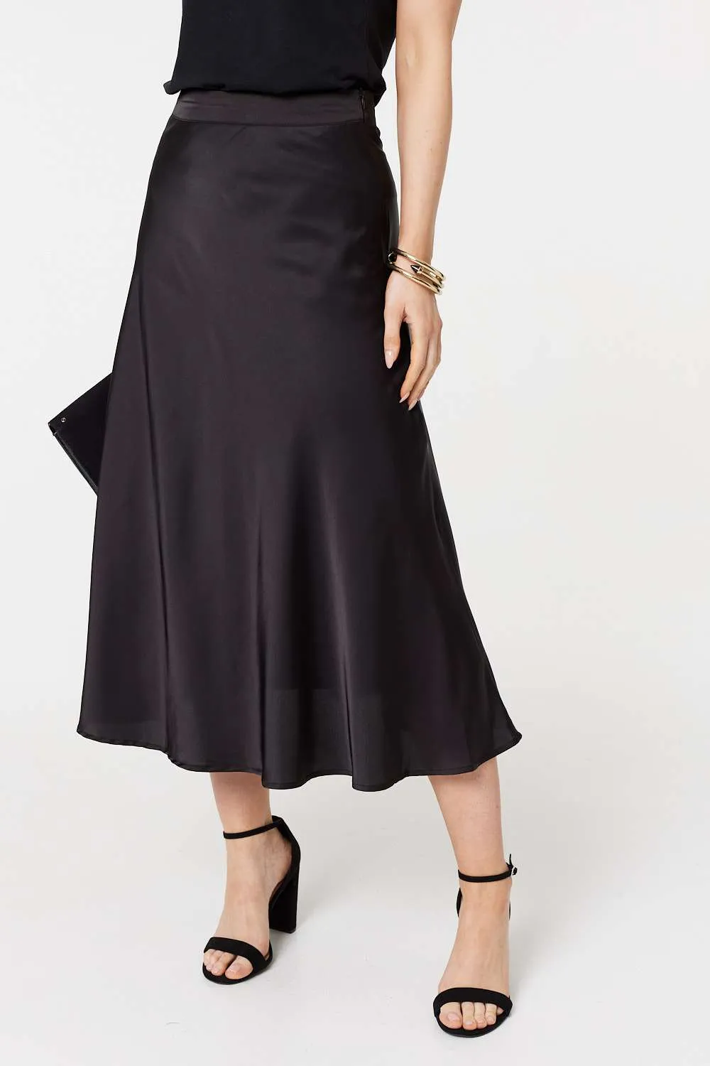 High Waist A-Line Midi Slip Skirt