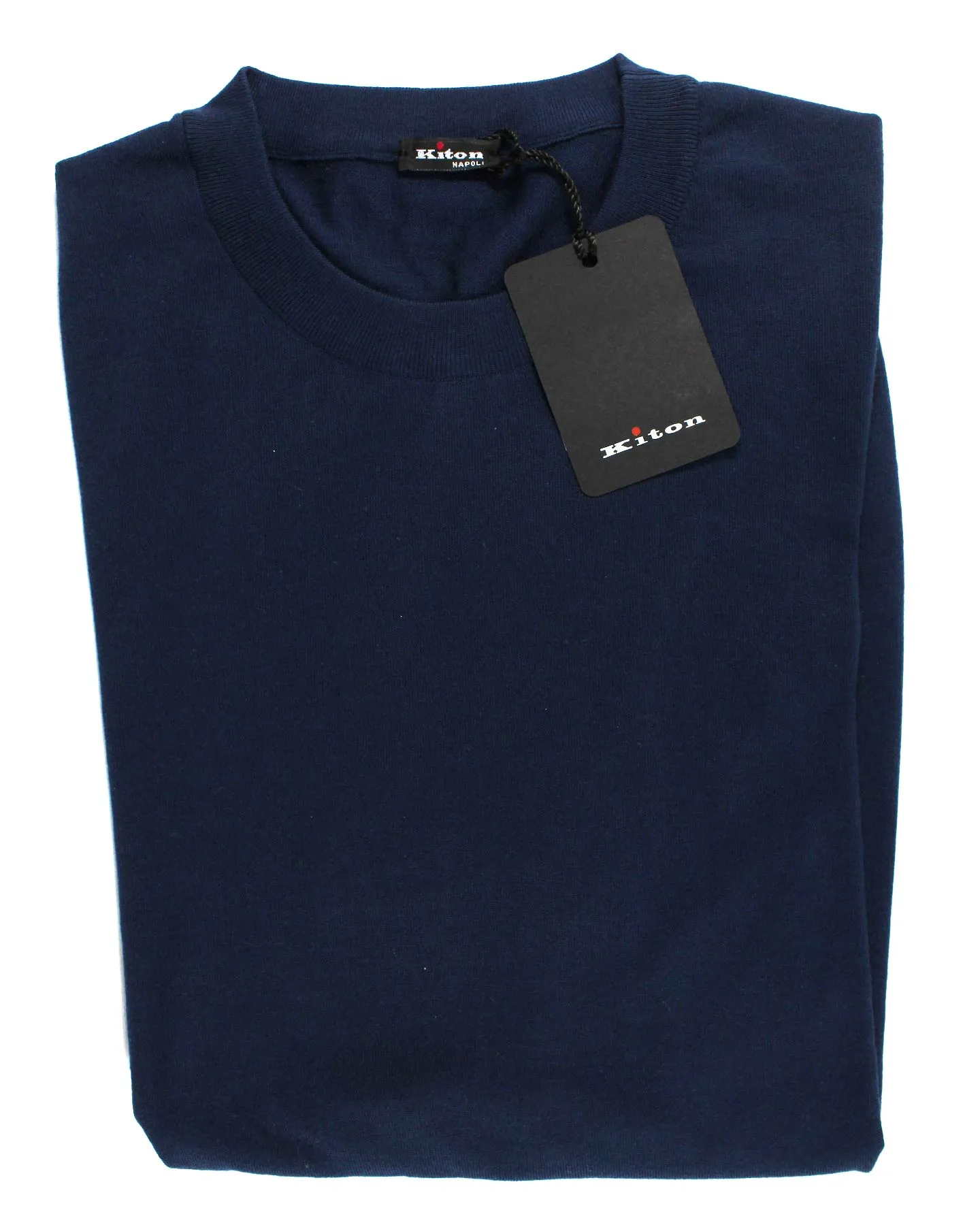 Kiton Short Sleeve Sweater Navy Royal Blue Logo Sleeves EU 50/ M SALE