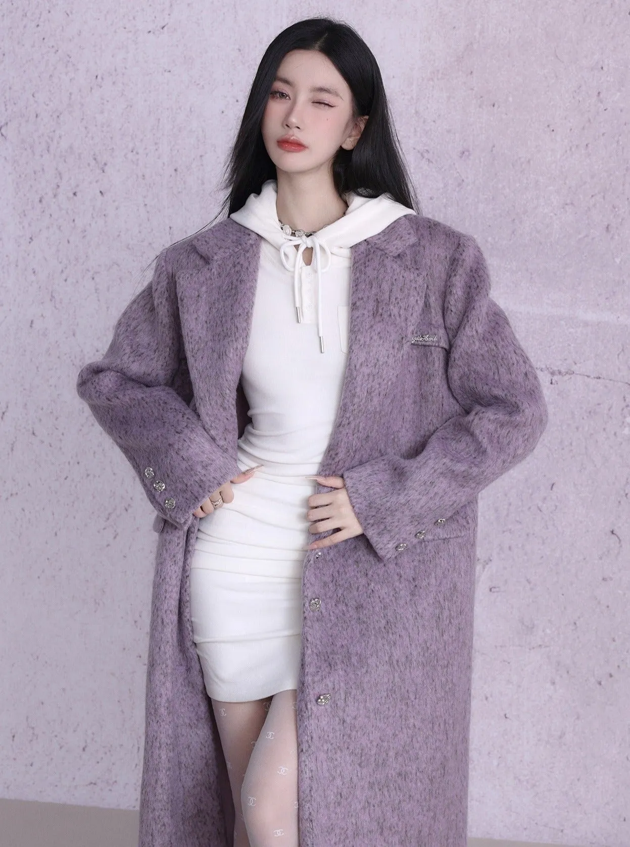 Lavender Wool Blend Long Coat