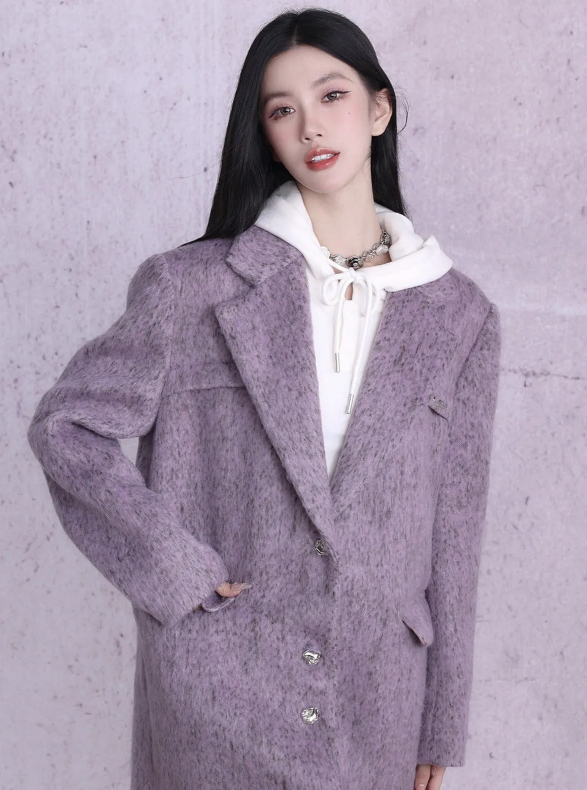 Lavender Wool Blend Long Coat