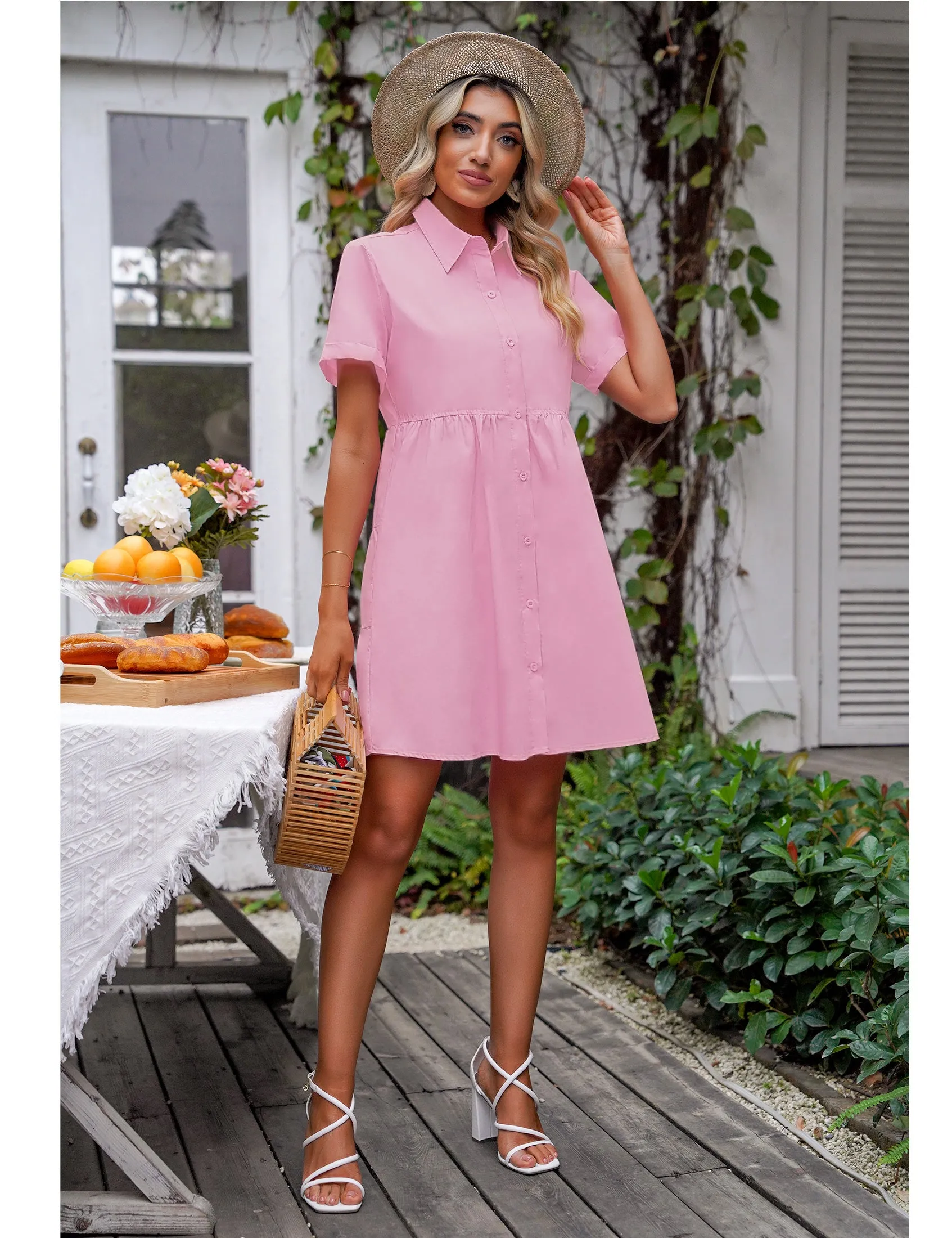 luvamia Shirt Dresses for Women Button Down Babydoll Collared Swing A Line Short Tunic Dress