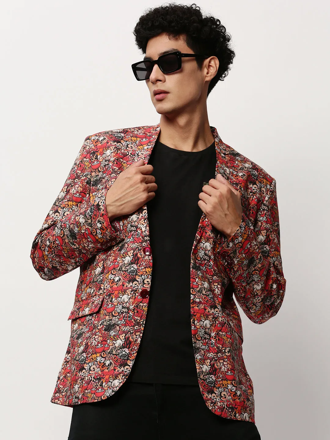 Men Rust Printed Casual Blazers