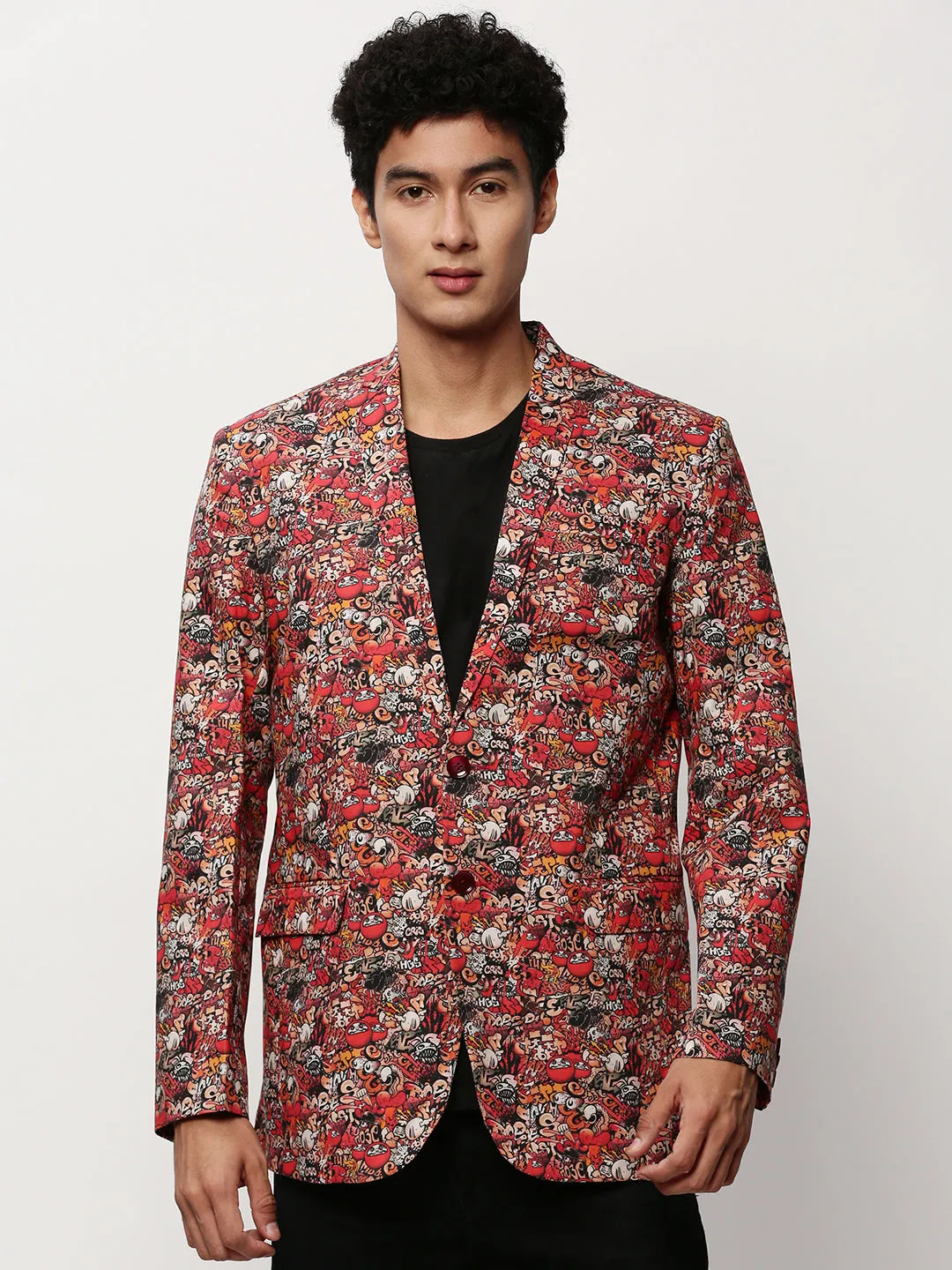 Men Rust Printed Casual Blazers