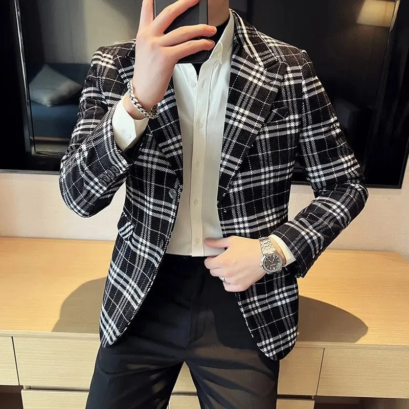 Men’s British Style Plaid Blazer – High-Quality Slim Fit Business Suit Coat, Formal Jacket