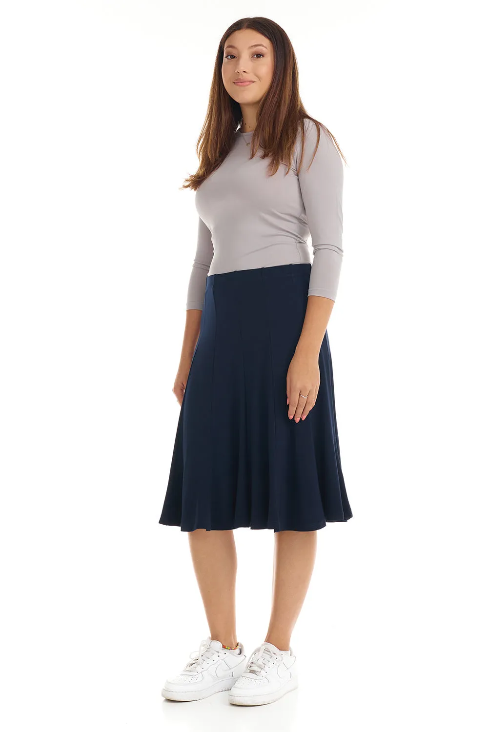 Navy Blue Below Knee Length Modest A-Line Skirt 'Florence'