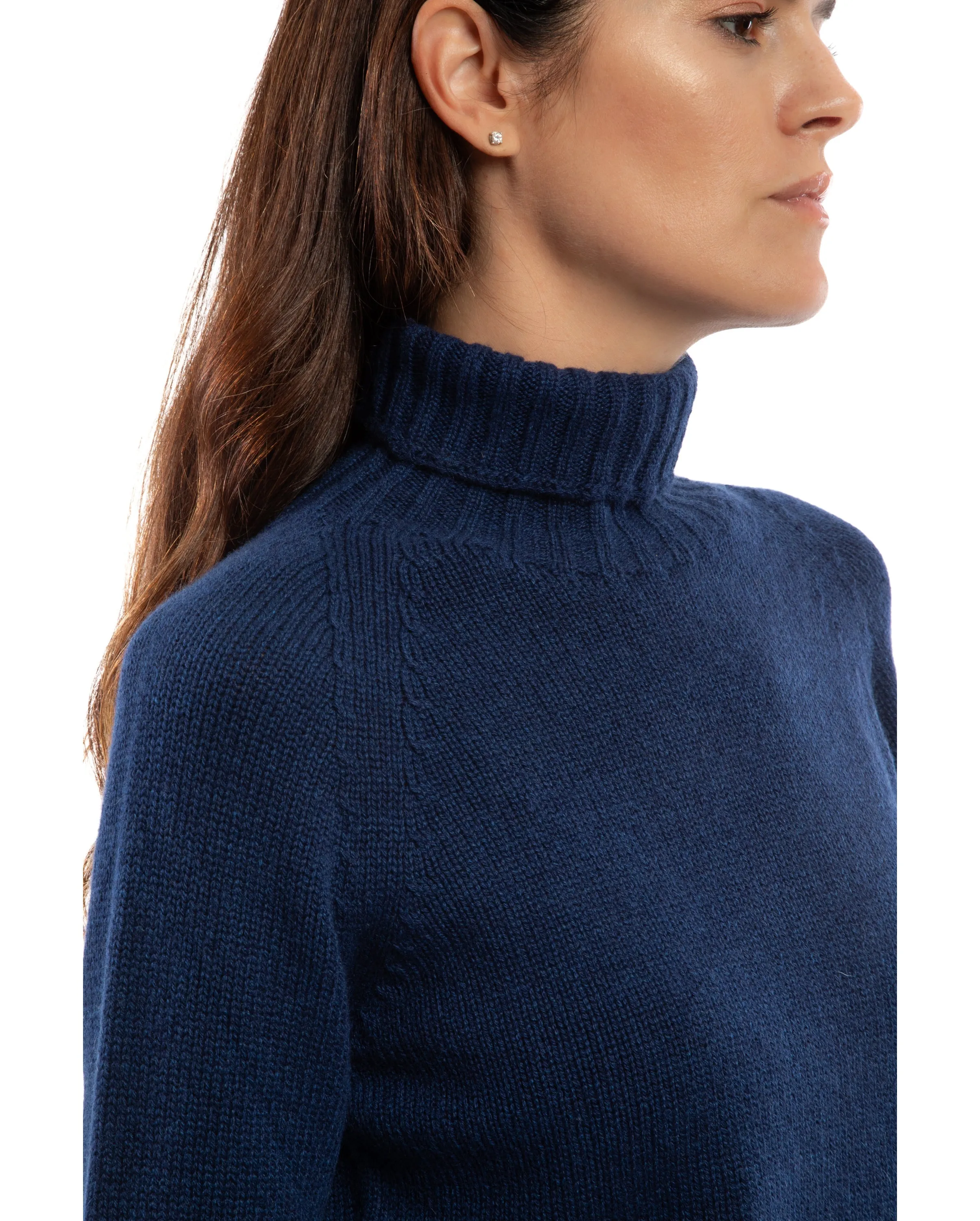 NEW FALL 24 - Women's Cashmere Raglan Sleeve Turtleneck Sweater Melange Blue