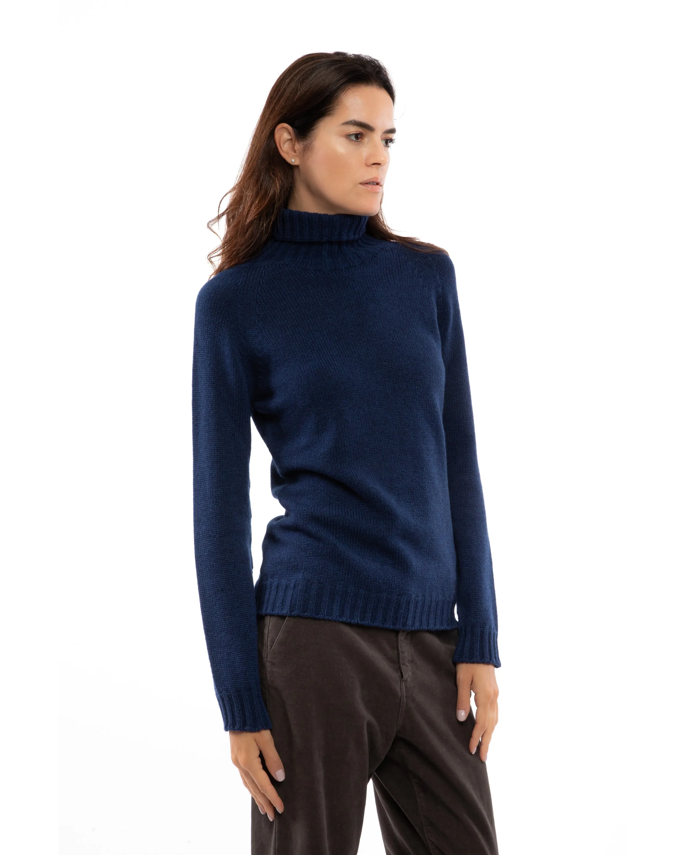 NEW FALL 24 - Women's Cashmere Raglan Sleeve Turtleneck Sweater Melange Blue