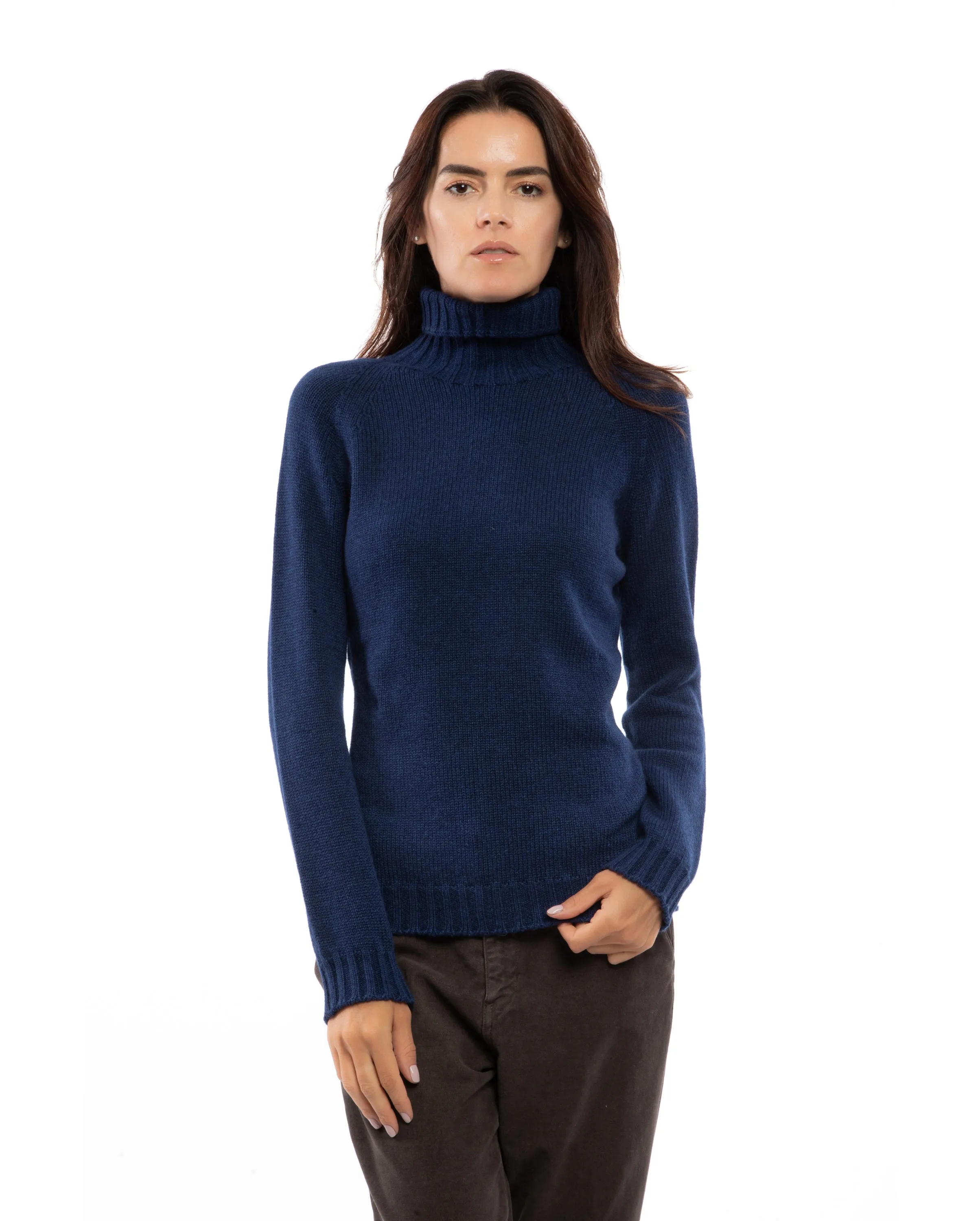 NEW FALL 24 - Women's Cashmere Raglan Sleeve Turtleneck Sweater Melange Blue