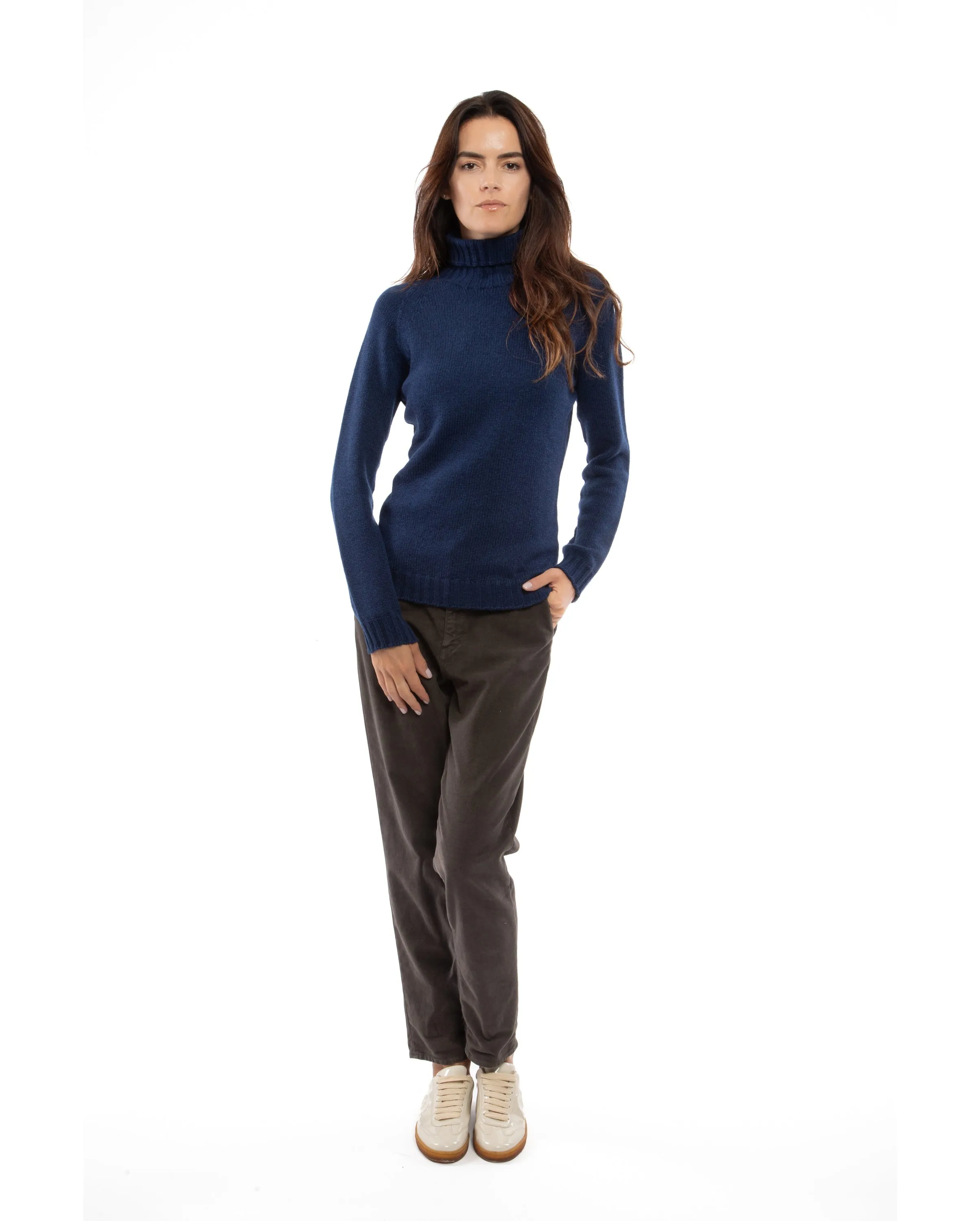 NEW FALL 24 - Women's Cashmere Raglan Sleeve Turtleneck Sweater Melange Blue