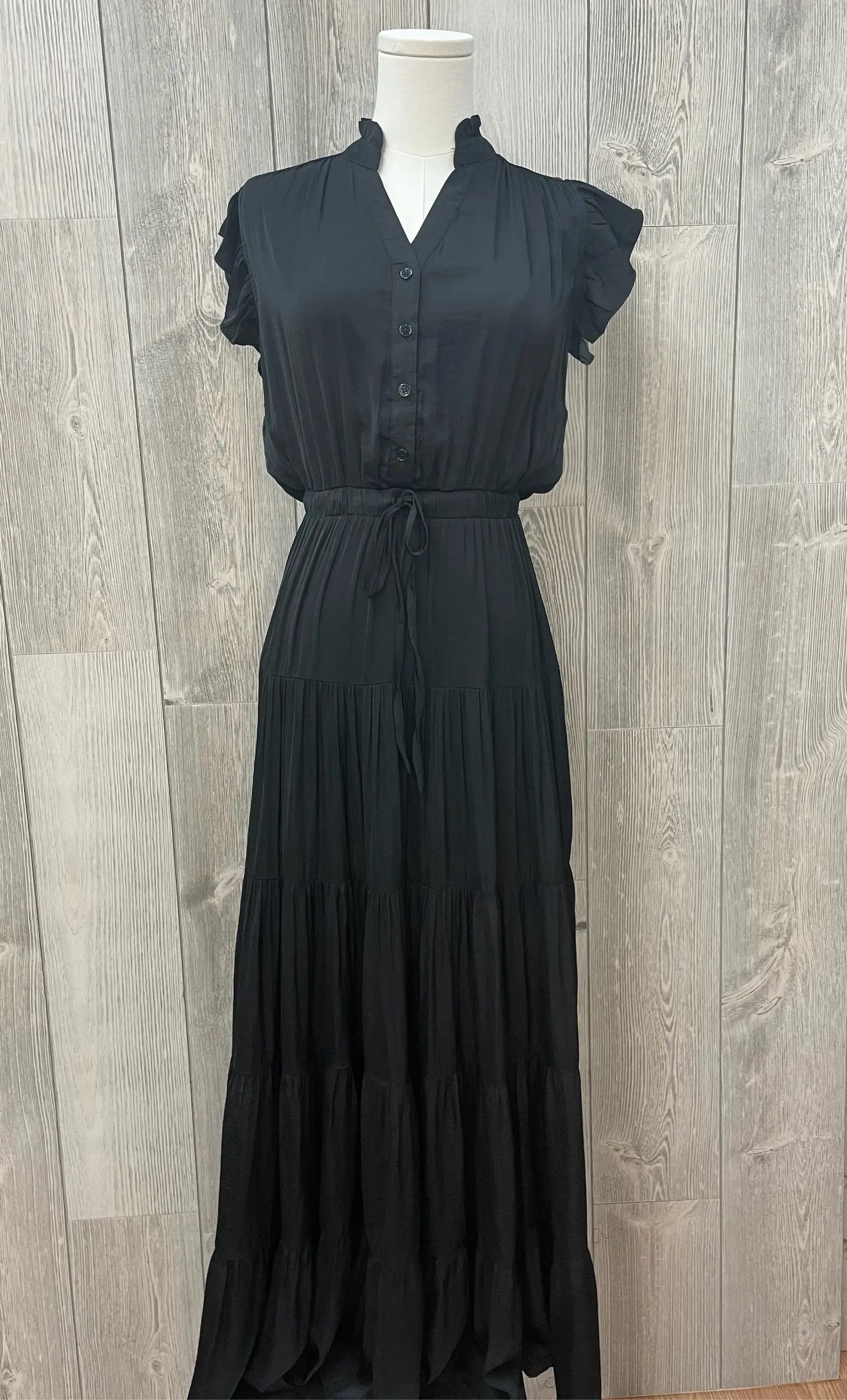 New Perspective Satin Tiered Maxi Dress - Black