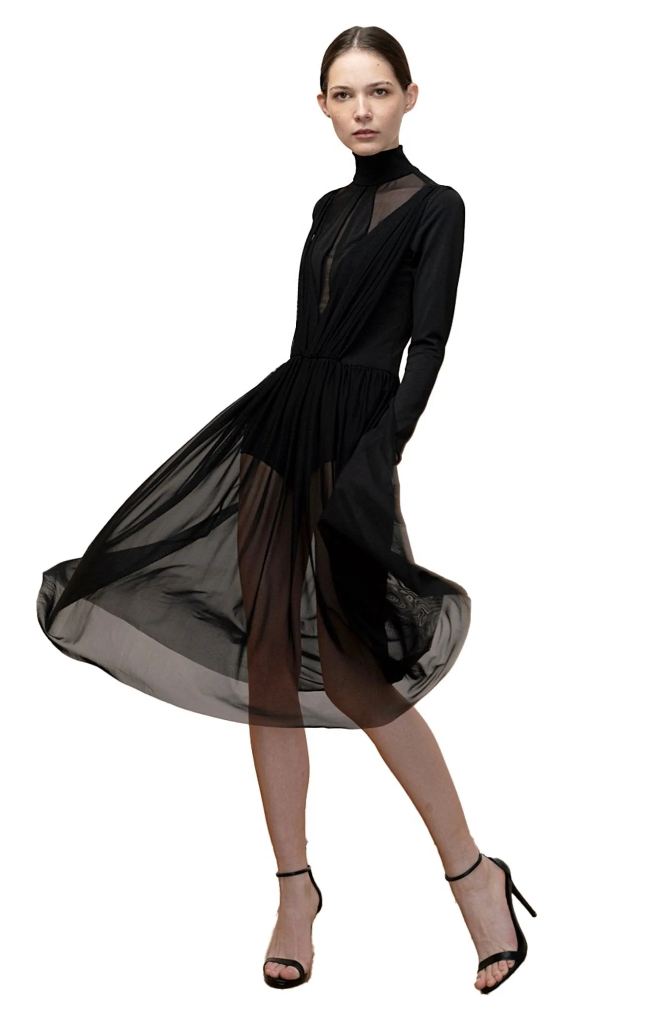 Nymphe Black | Ethereal Elegance: Sheer Bodysuit Dress