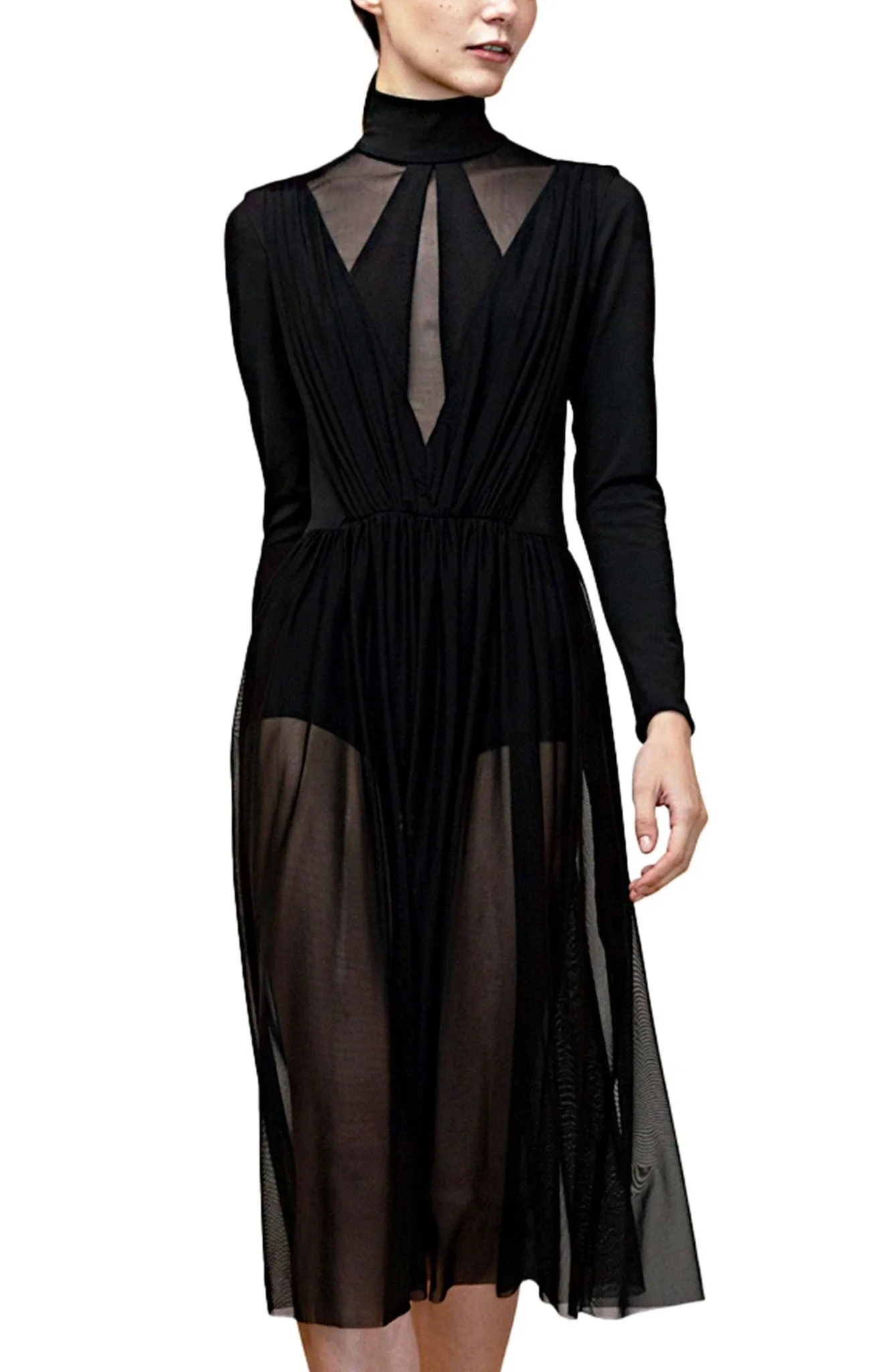 Nymphe Black | Ethereal Elegance: Sheer Bodysuit Dress