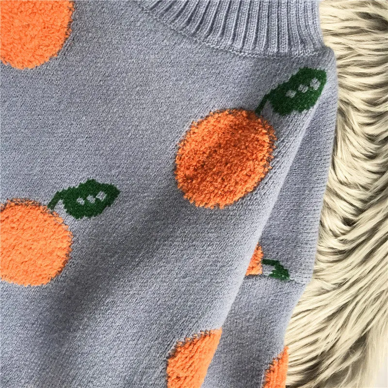 Orange Fruit Turtleneck Knit Sweater