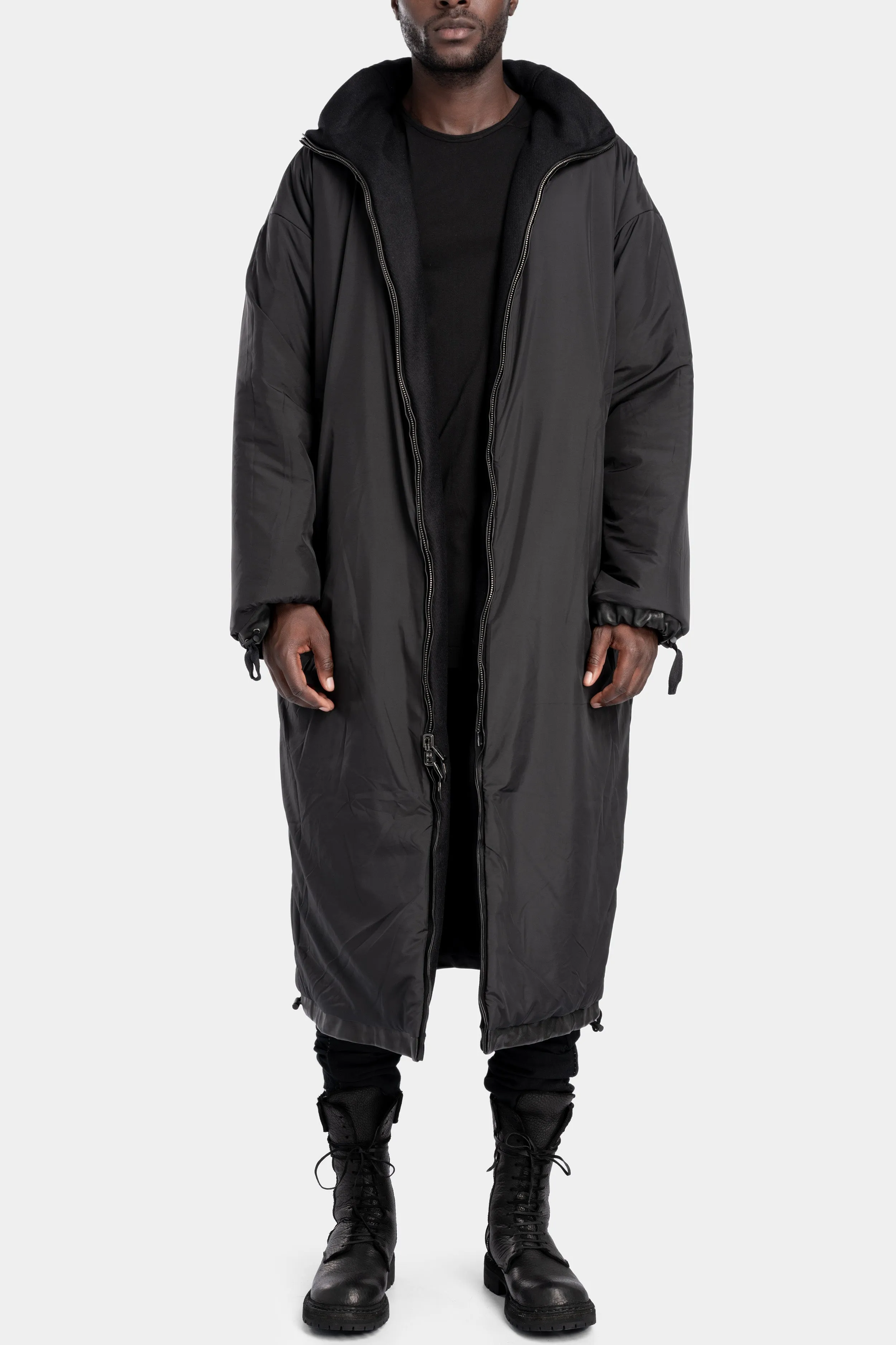 Oversized reversible zip wool coat