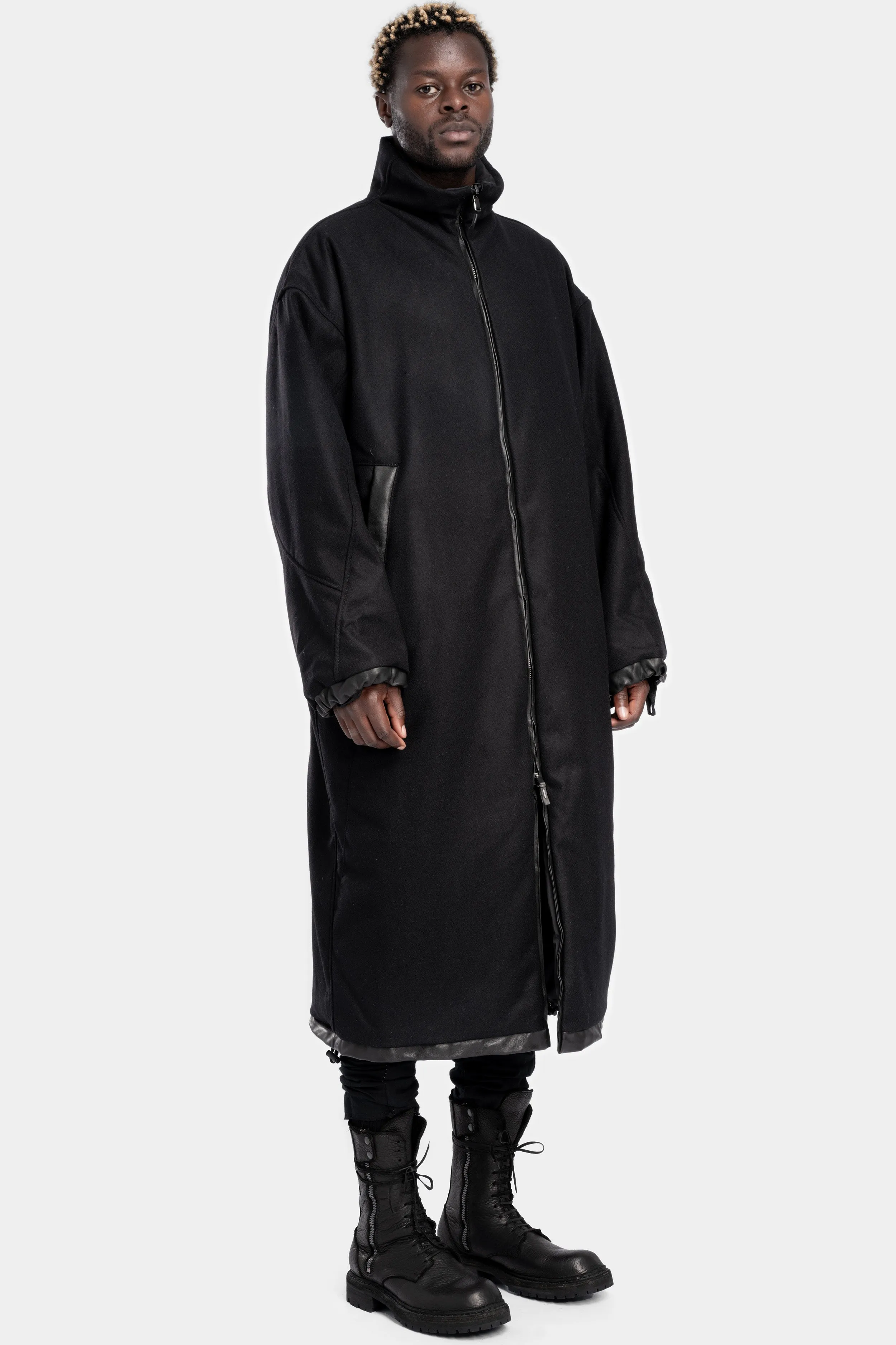 Oversized reversible zip wool coat