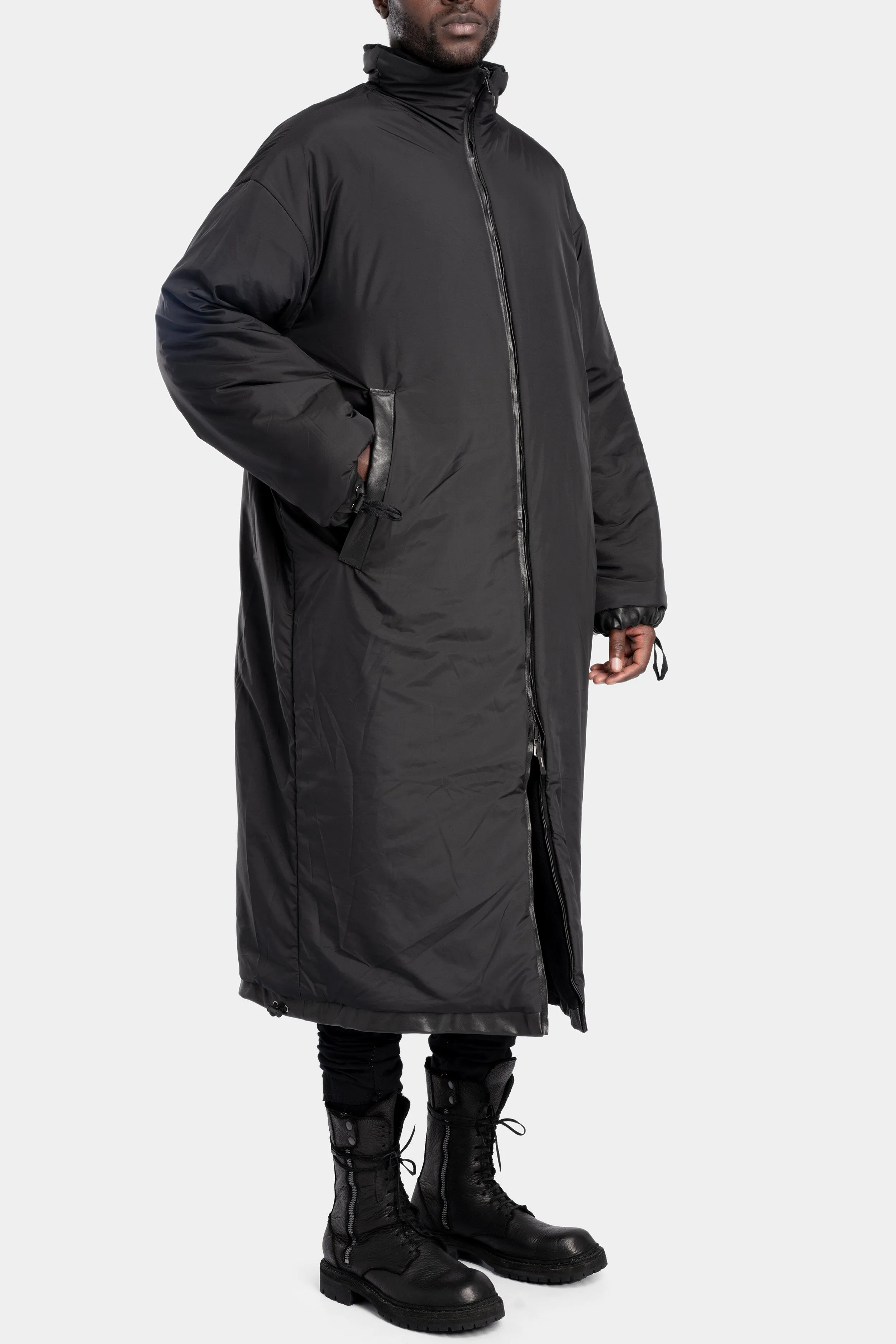 Oversized reversible zip wool coat