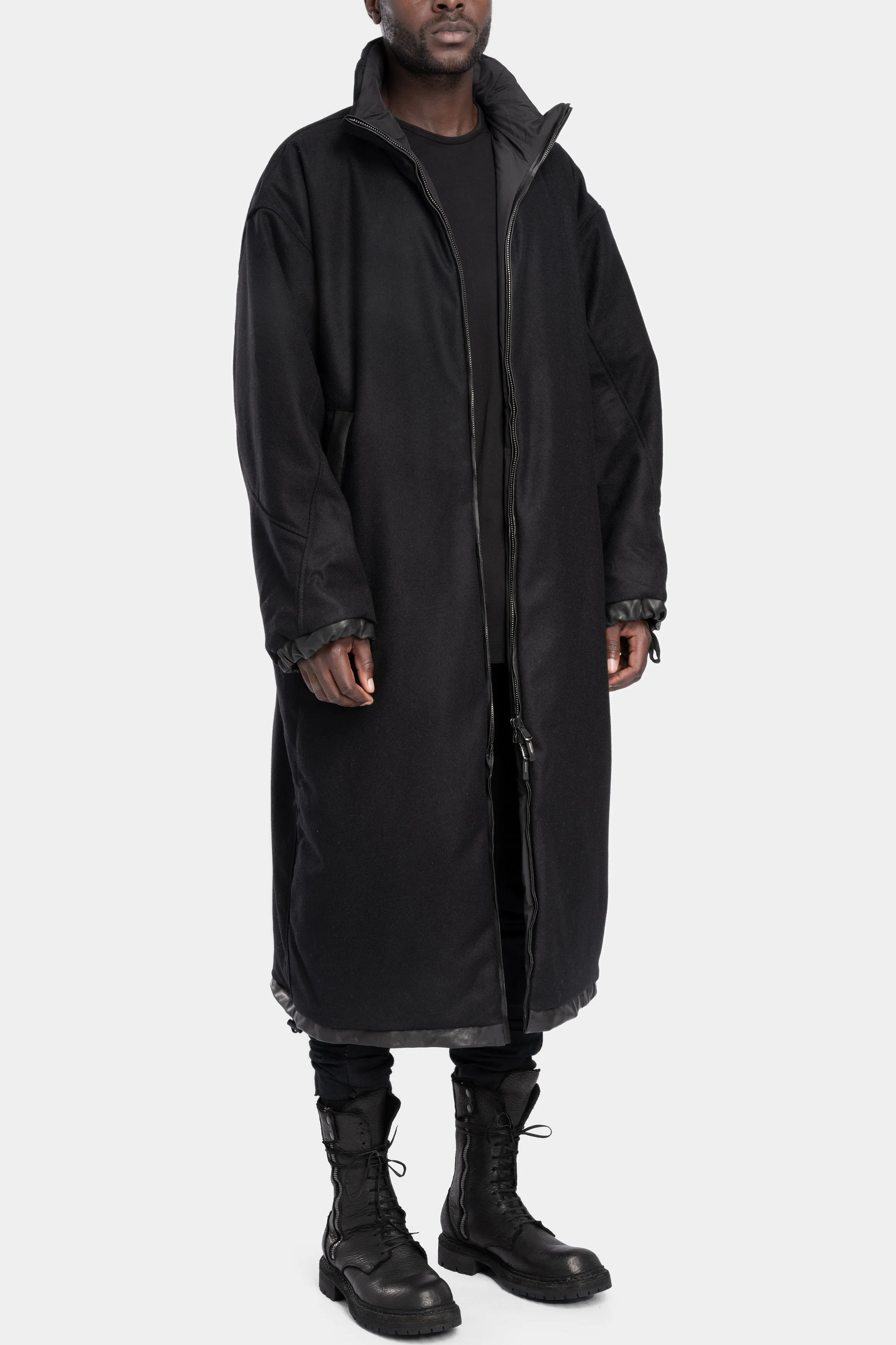 Oversized reversible zip wool coat