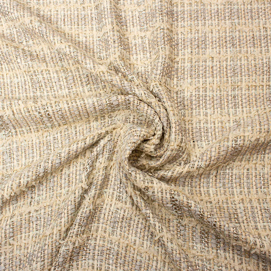 Pale Grey & Ivory Metallic Cotton Blend Bouclé