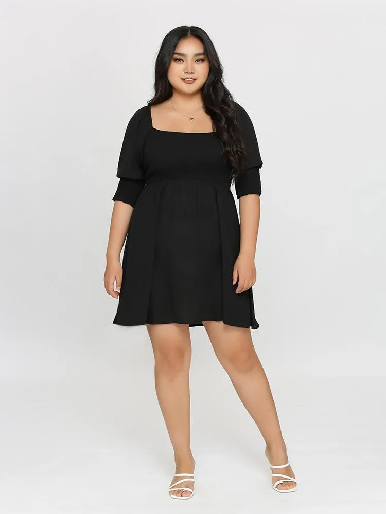 Pleated Hem Solid Dress