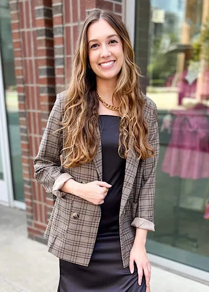 Preptastic Brown and Tan Plaid Blazer