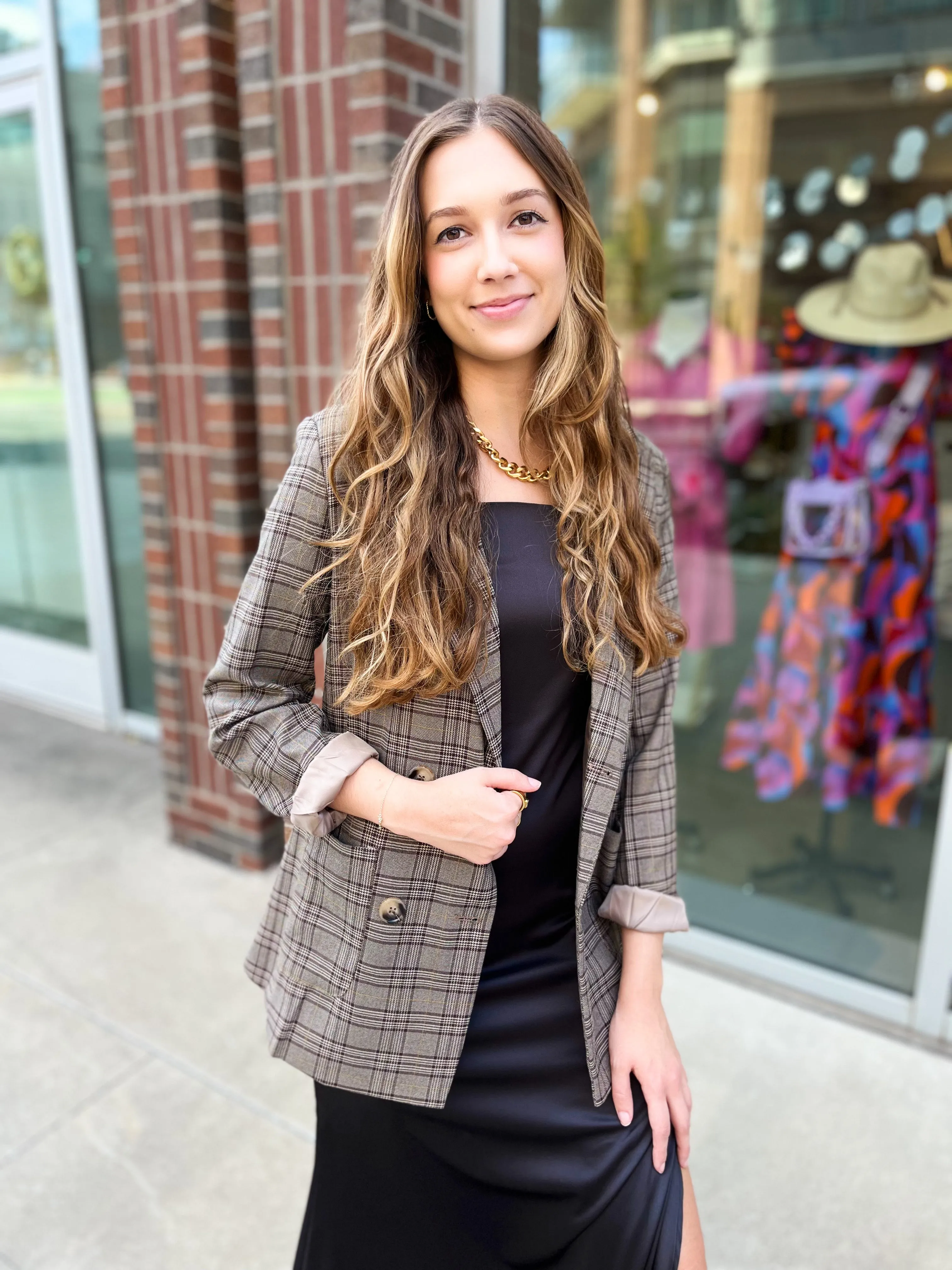 Preptastic Brown and Tan Plaid Blazer