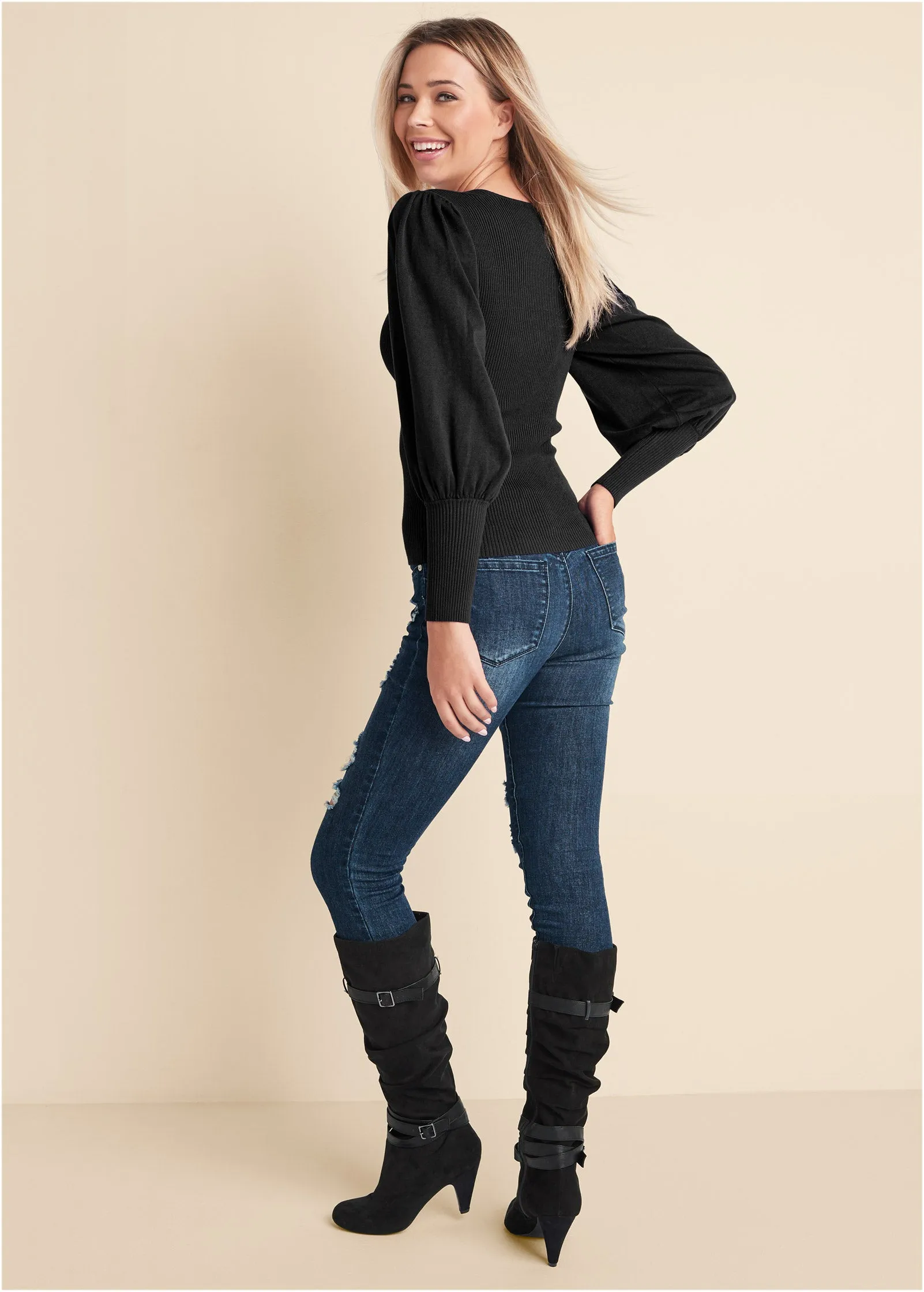 Puff Sleeve Sweater - Black