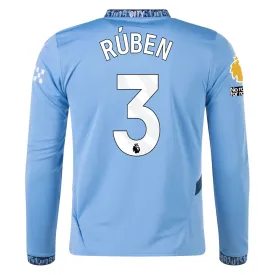 Puma Manchester City Rúben Dias Home Long Sleeve Jersey w/ EPL   No Room For Racism Patch 24/25 (Team Light/Marine Blue)