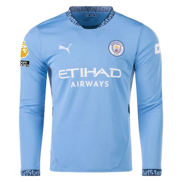 Puma Manchester City Rúben Dias Home Long Sleeve Jersey w/ EPL   No Room For Racism Patch 24/25 (Team Light/Marine Blue)