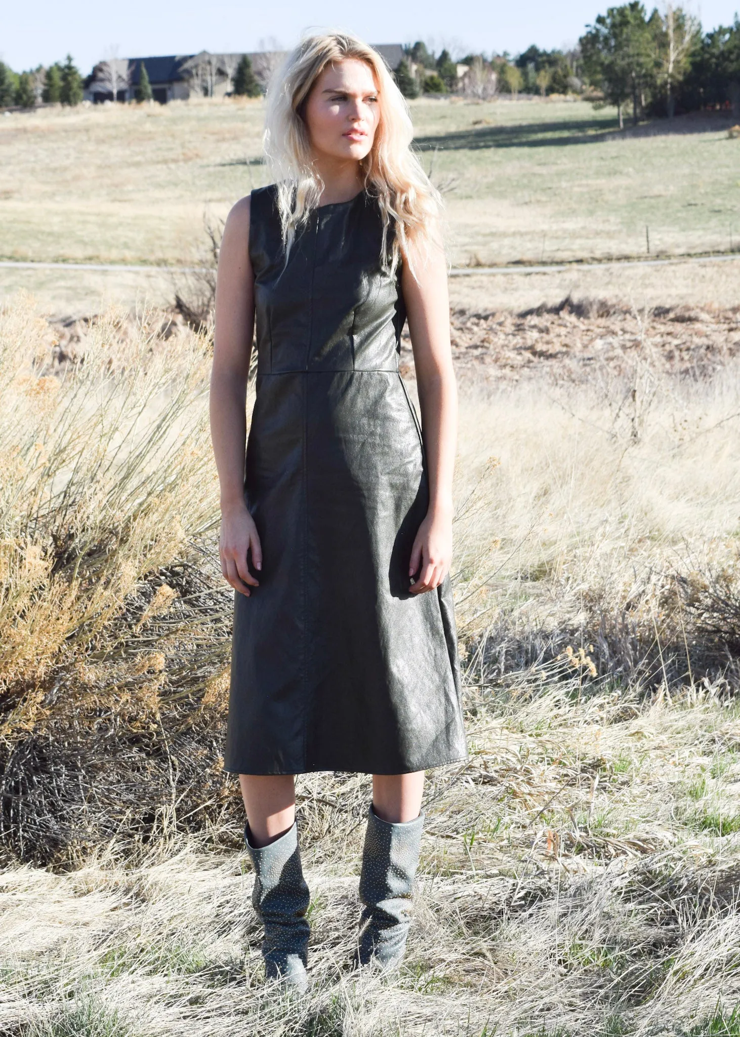 Purslane Dress Olive Faux Leather