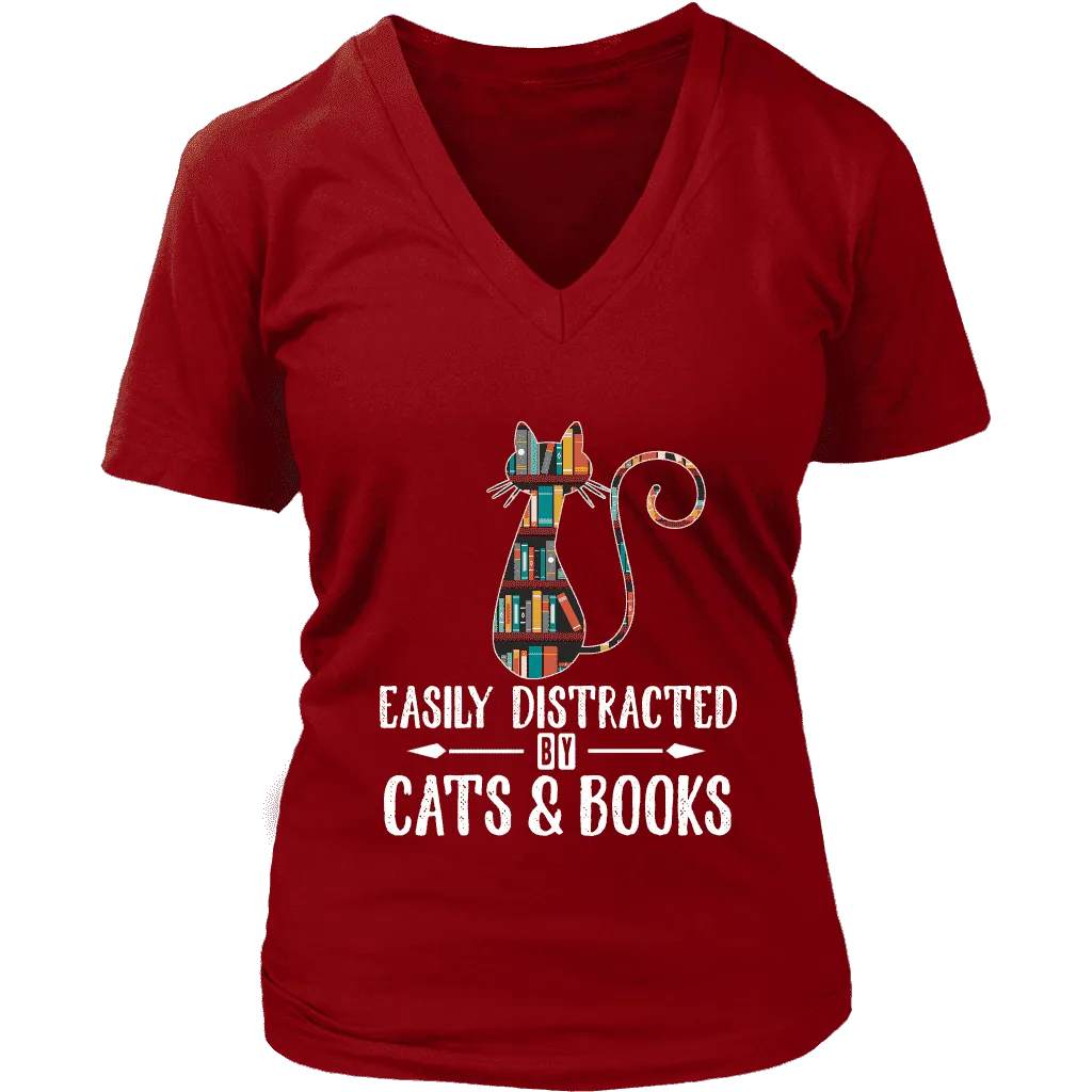 "Cats and books" V-neck Tshirt