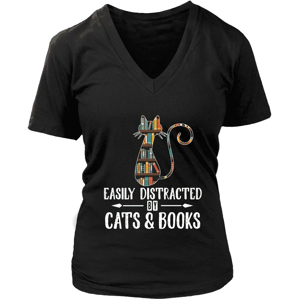 "Cats and books" V-neck Tshirt