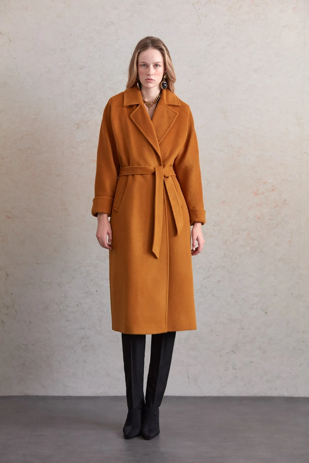 Regular Fit Diana Plain Belted Wool Coat