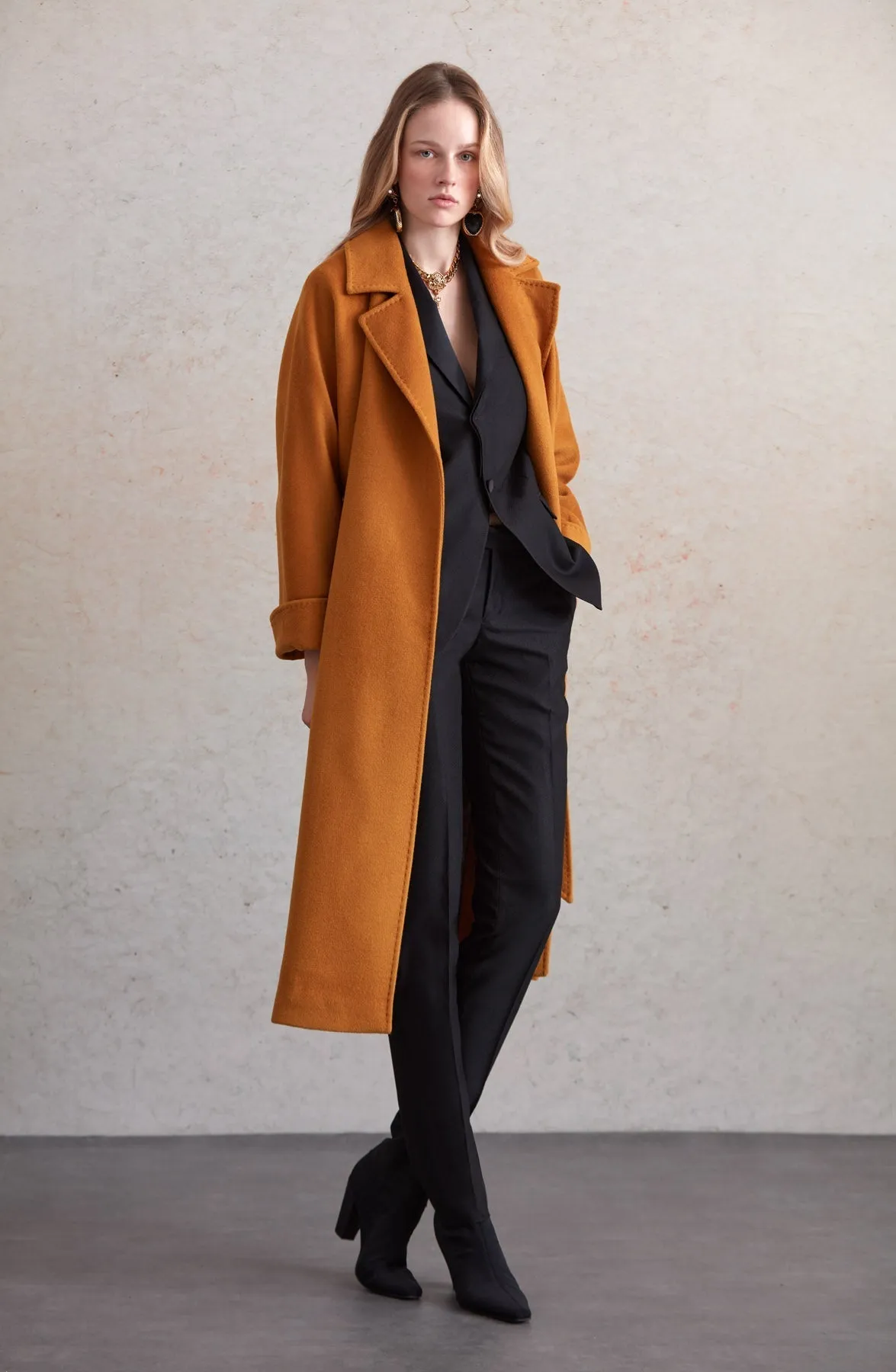 Regular Fit Diana Plain Belted Wool Coat