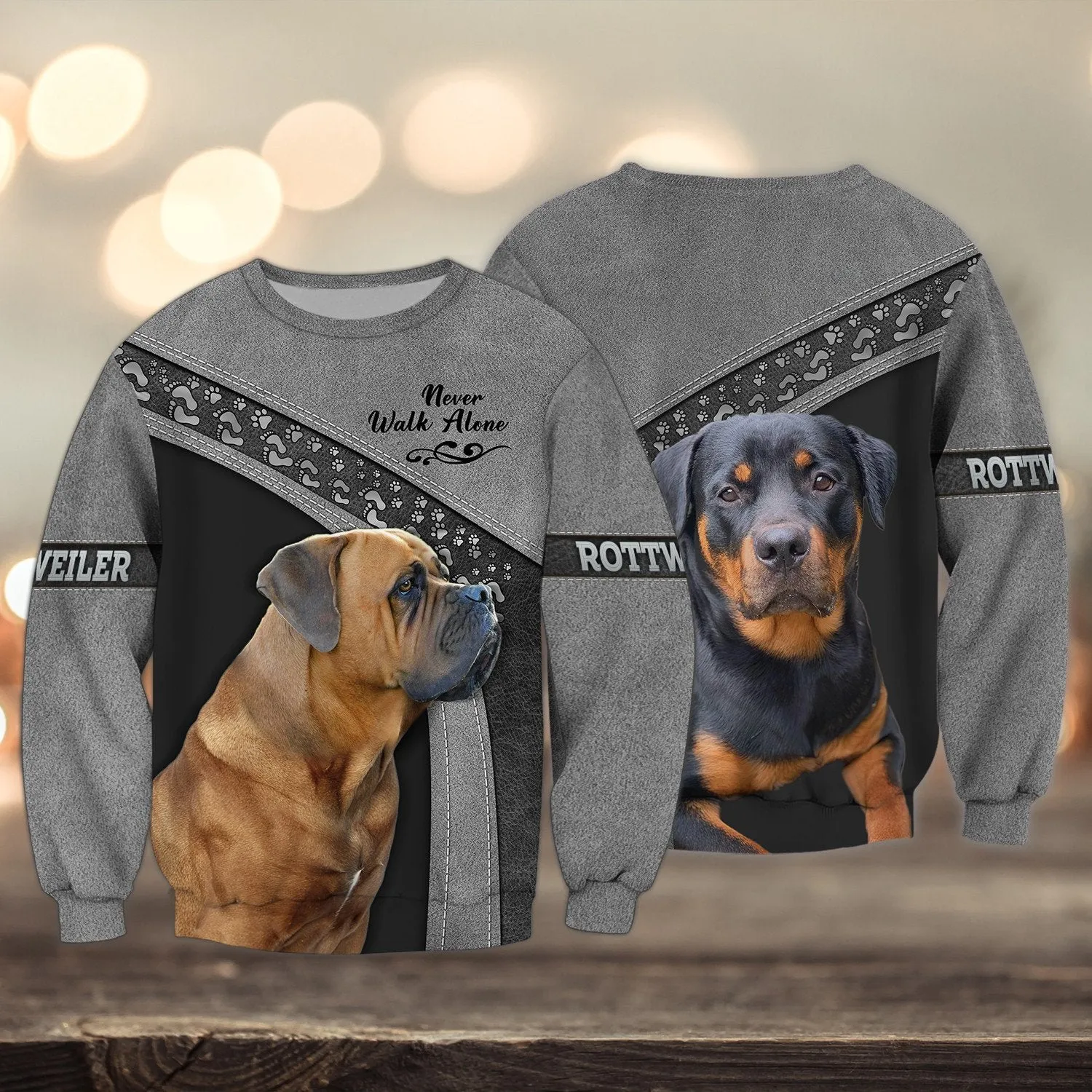 Rottweiler Love Grey Never Walk Alone 3D Full Print Sweatshirt