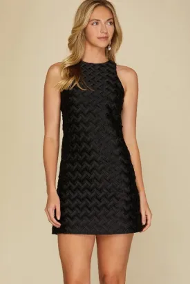 She   Sky Textured Basketweave Sleeveless Dress - Black