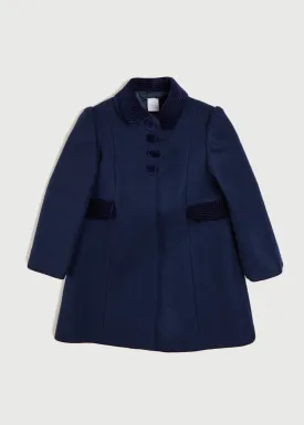 Single Breasted Scallop Detail Coat In Navy (12mths-10yrs)