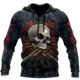 Skull Rose And Bang 3D All Over Printed Hoodie, Winter Skull Clothing, Skull Smoke Hoodie For Dad