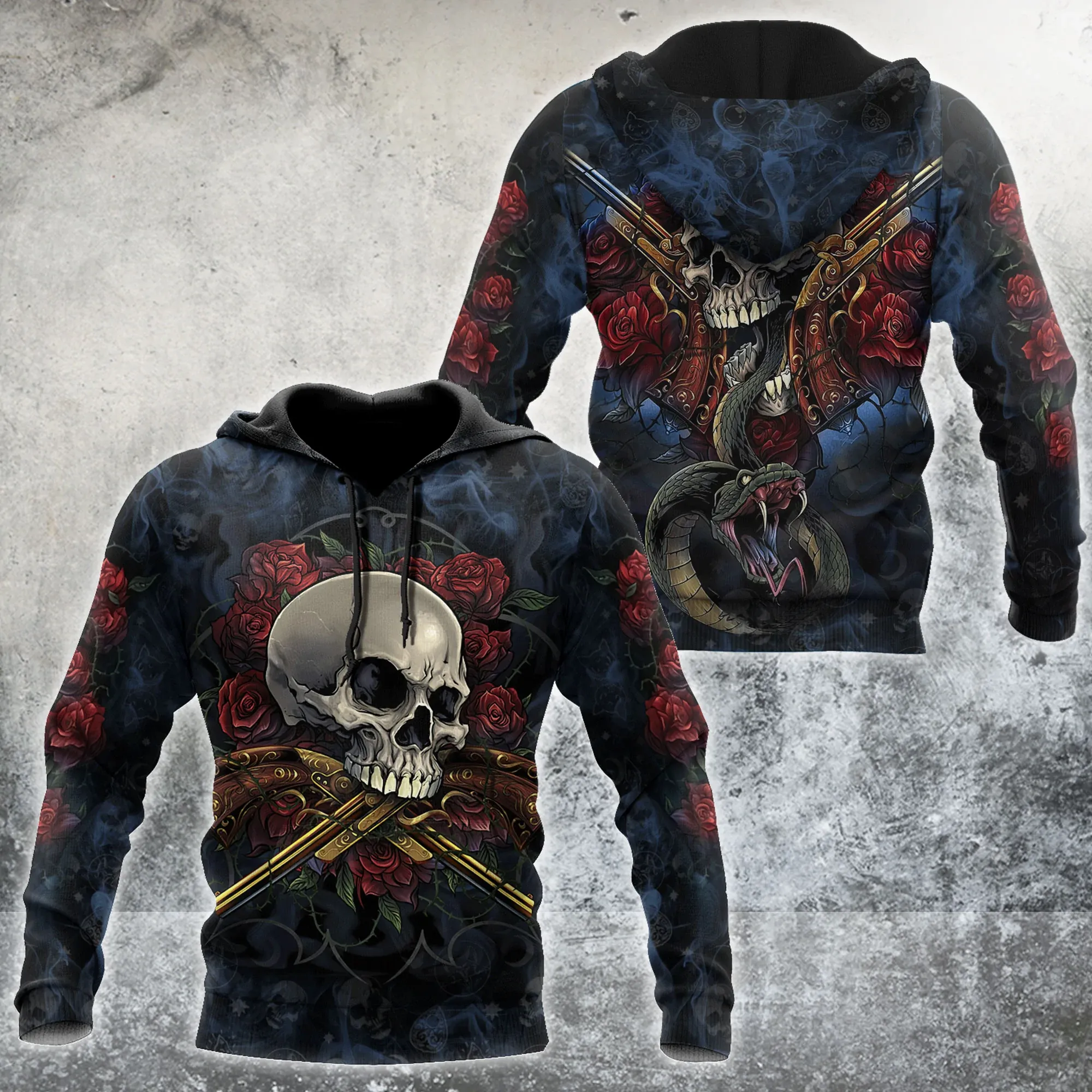 Skull Rose And Bang 3D All Over Printed Hoodie, Winter Skull Clothing, Skull Smoke Hoodie For Dad